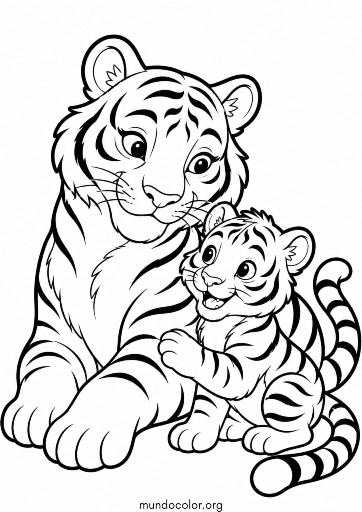 Dibujo de Cachorro de tigre con su madre para colorear