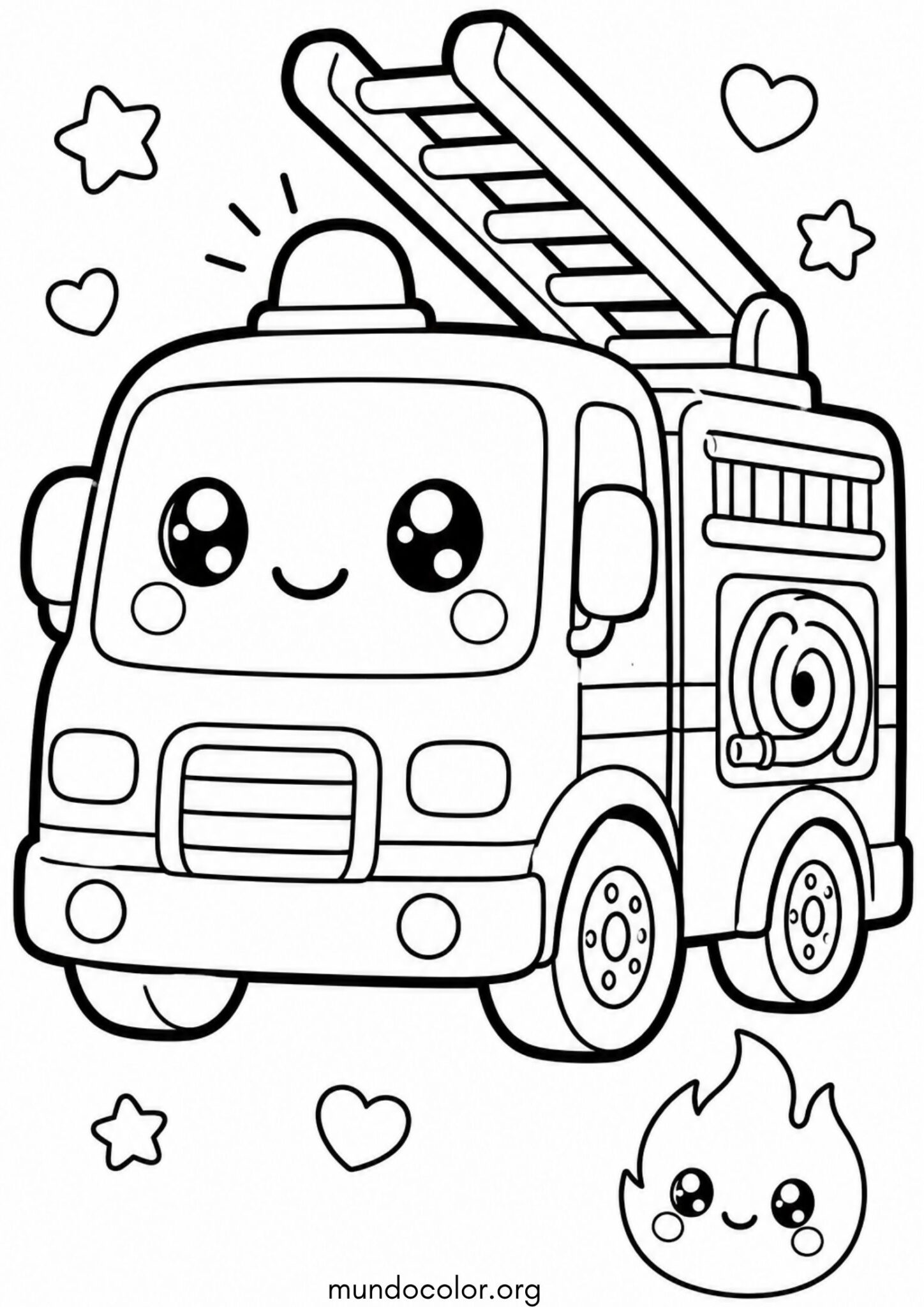 Dibujo de Camión de bomberos kawaii para imprimir Dibujo de Camión de bomberos kawaii para colorear