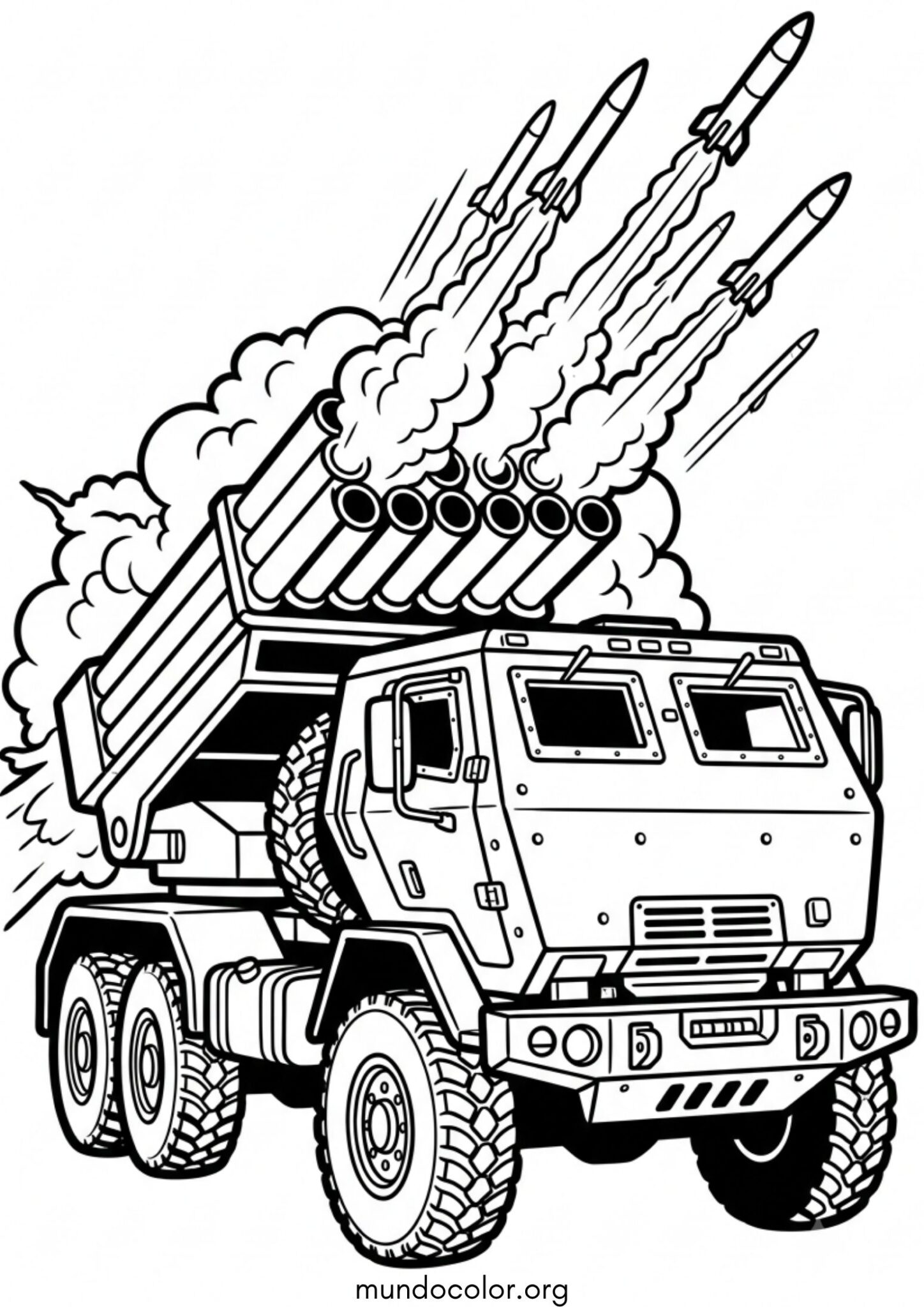 Dibujo de Camión militar lanzacohetes para imprimir Dibujo de Camión militar lanzacohetes para colorear