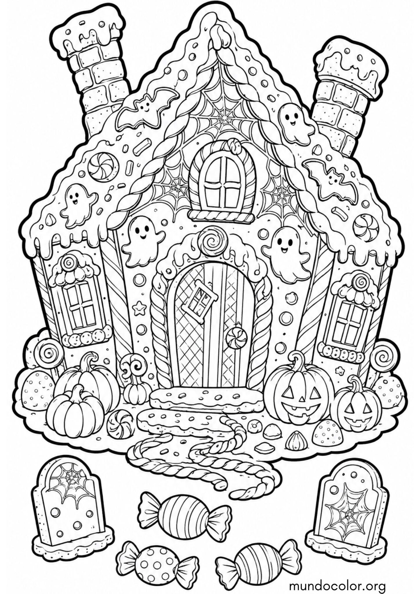 Dibujo de Casa de galleta de Halloween para colorear