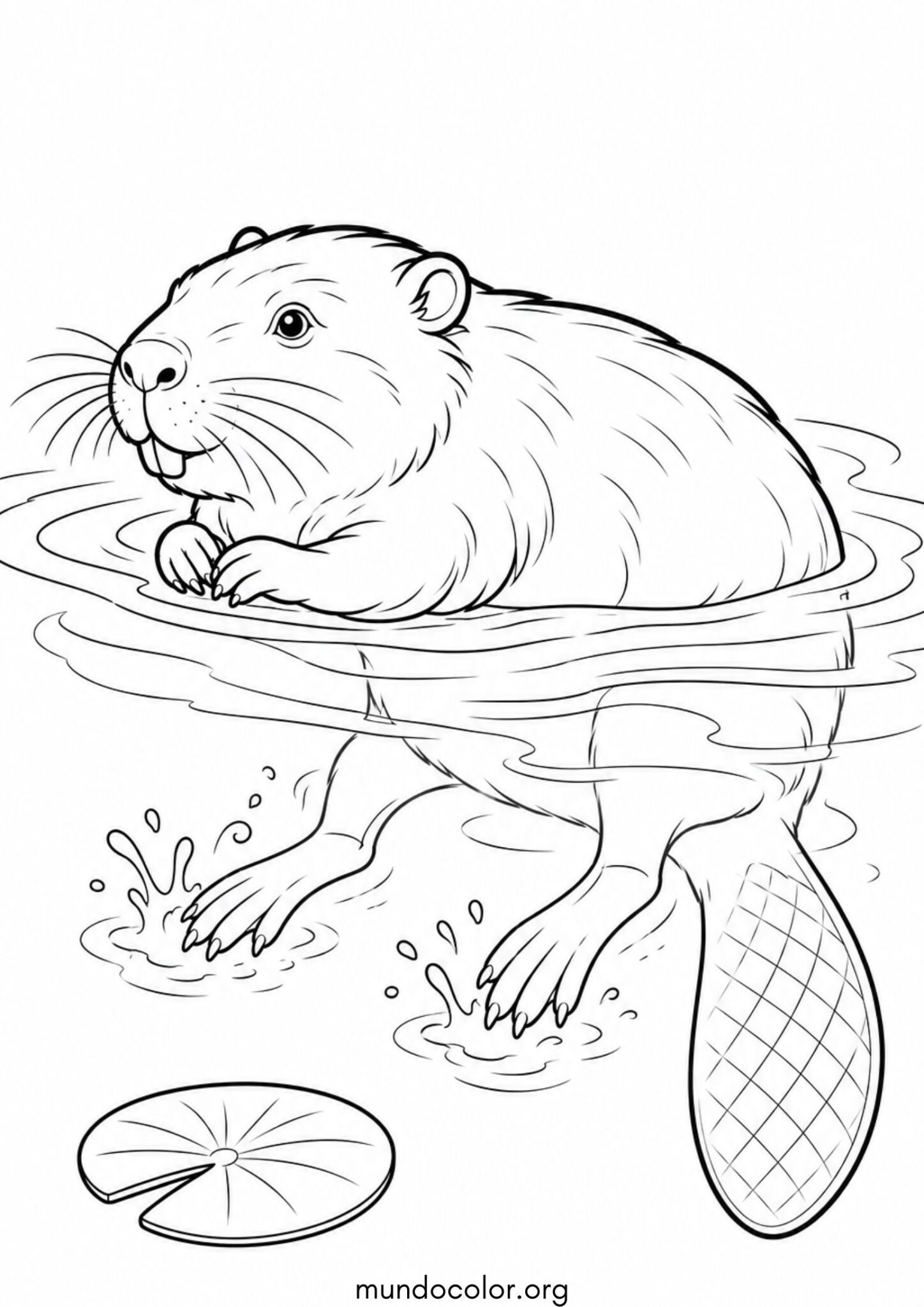 Dibujo de Castor nadando en el lago para colorear