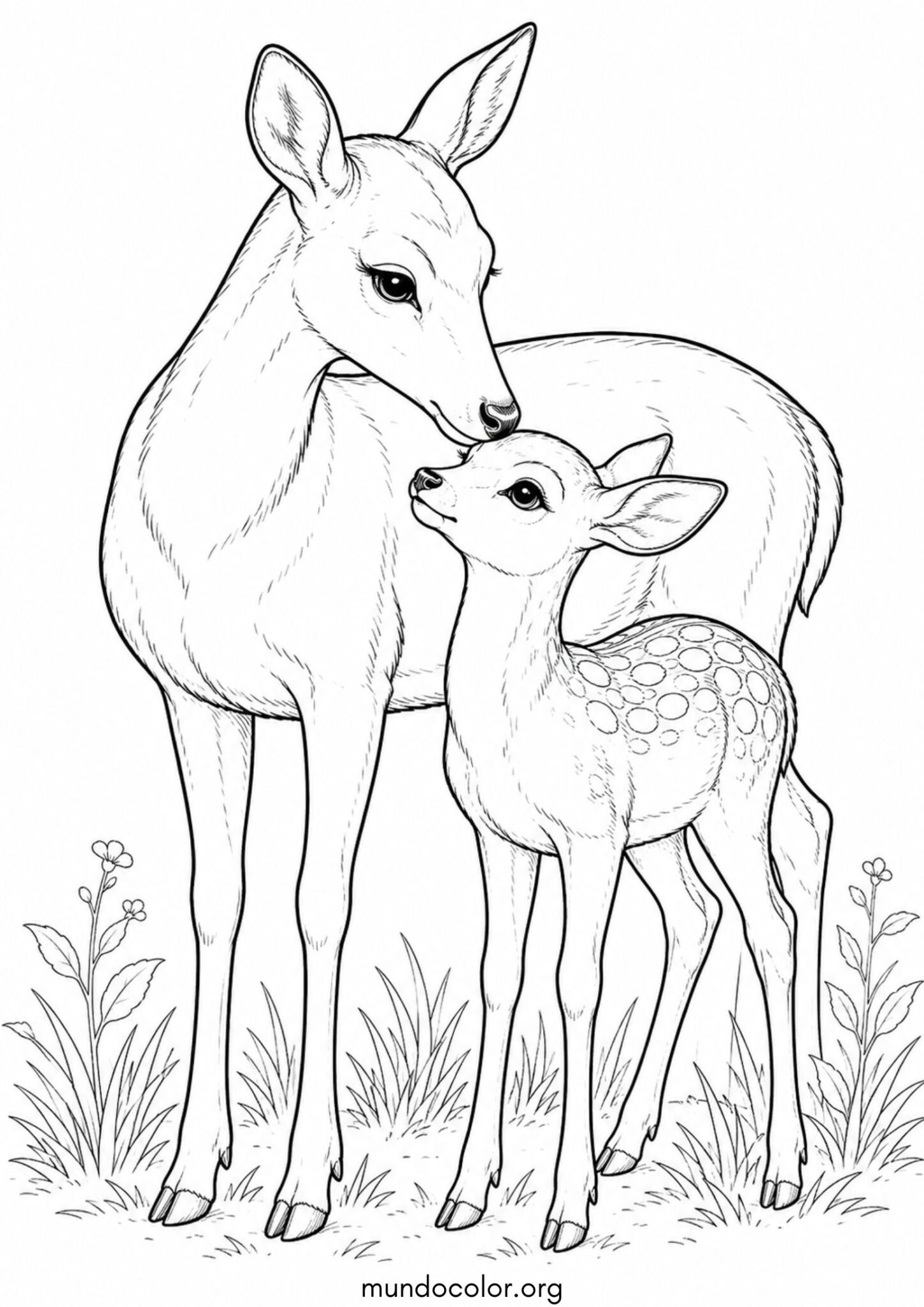 Dibujo de Cervatillo con su mamá para imprimir Dibujo de Cervatillo con su mamá para colorear