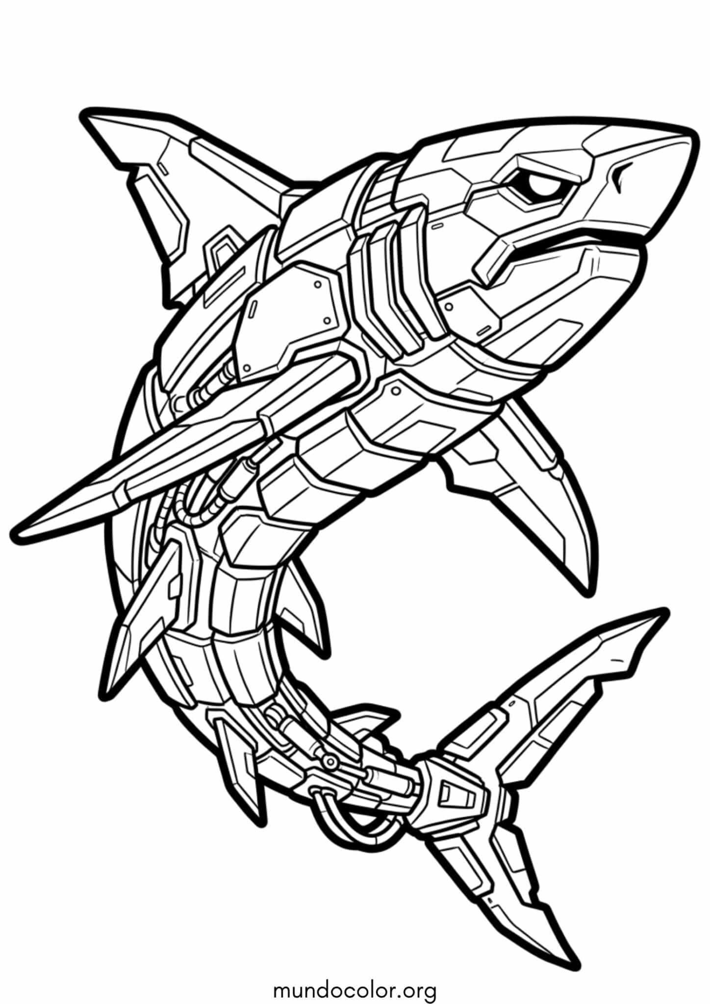 Dibujo de Ciber-tiburón robot (Cyber-Shark) para colorear