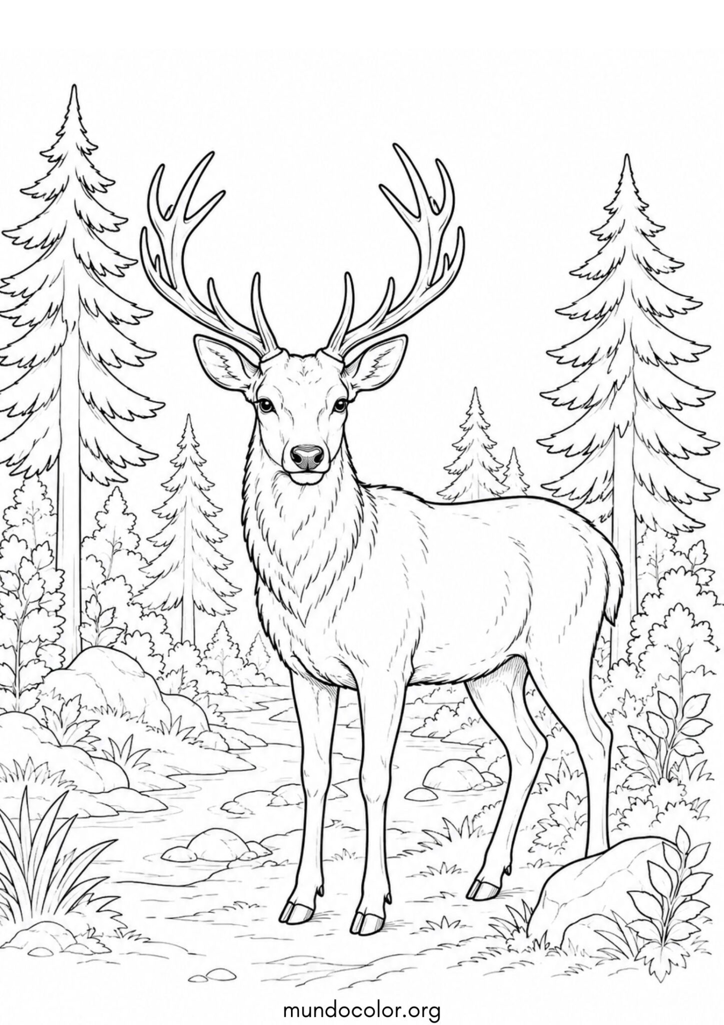 Dibujo de Ciervo en el bosque para imprimir Dibujo de Ciervo en el bosque para colorear