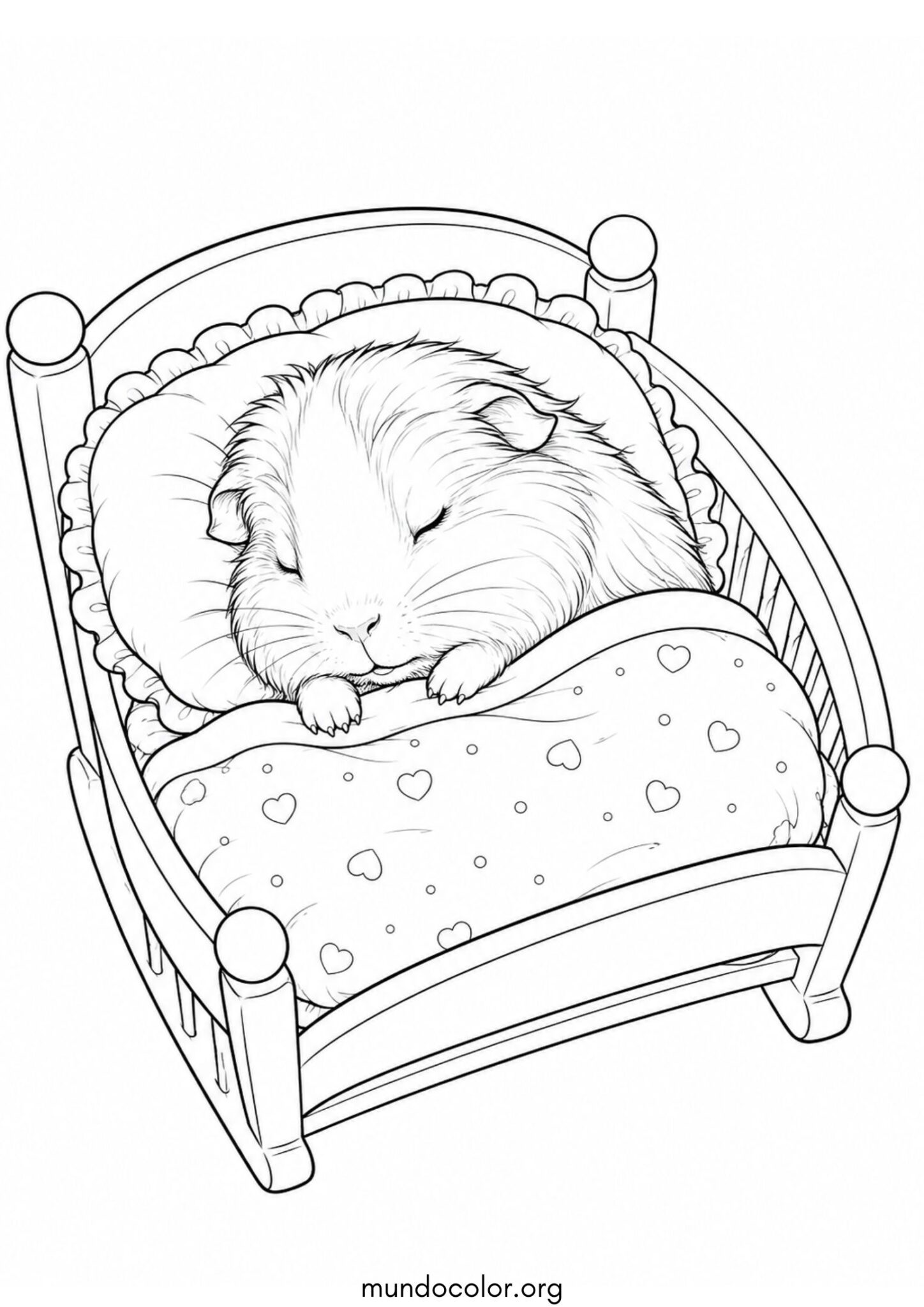 Dibujo de Cuye bebé durmiendo en una camita para colorear