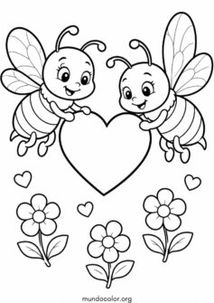 Dos abejitas llevando un corazón grande de San Valentín