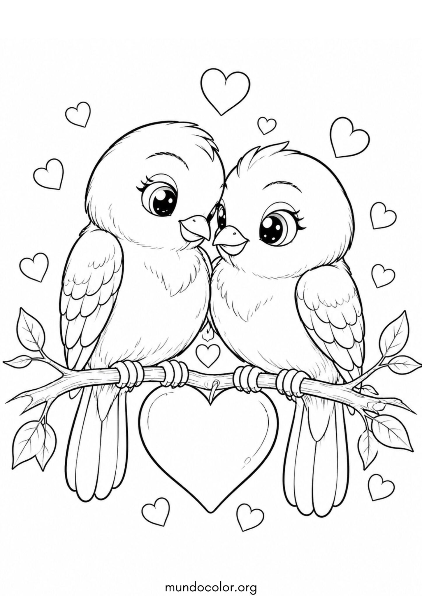 Dibujo de Dos pajaritos enamorados de San Valentín para imprimir Dibujo de Dos pajaritos enamorados de San Valentín para colorear