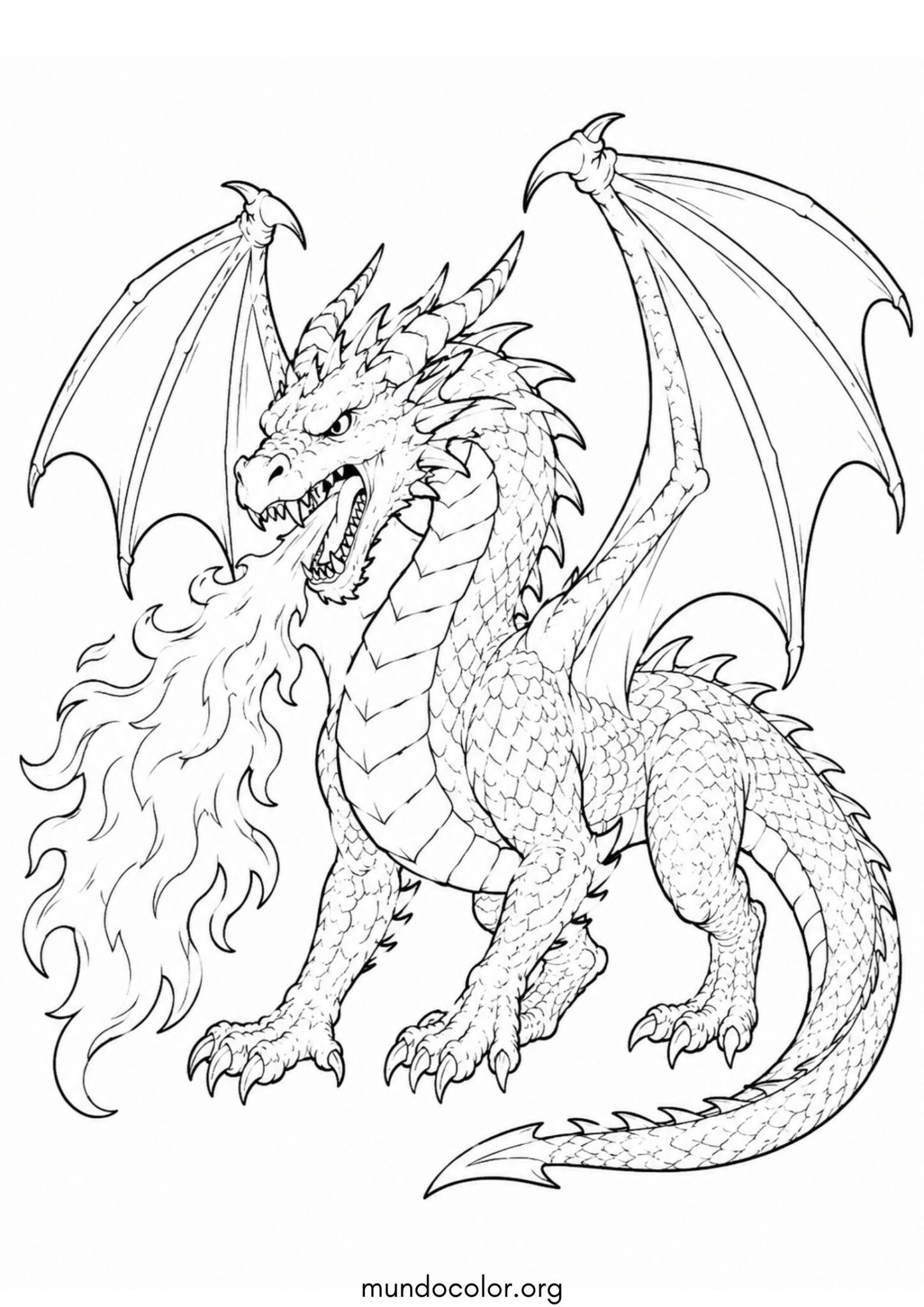 Dibujo de Dragón lanzando fuego para colorear