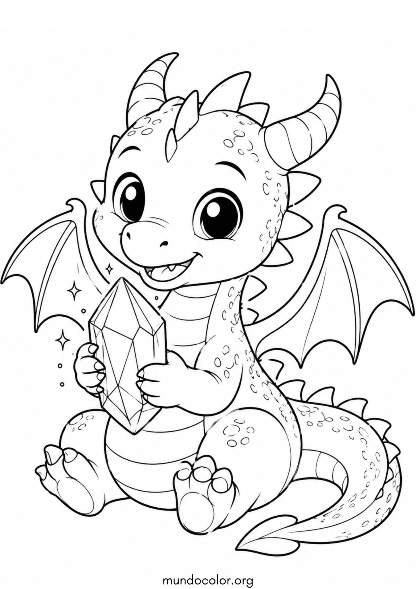 Dibujo de Dragón lindo con un diamante para colorear