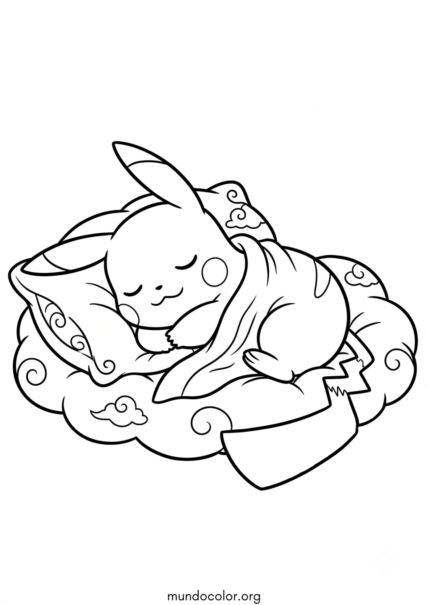 Dibujo de El Pokémon Pikachu durmiendo para colorear