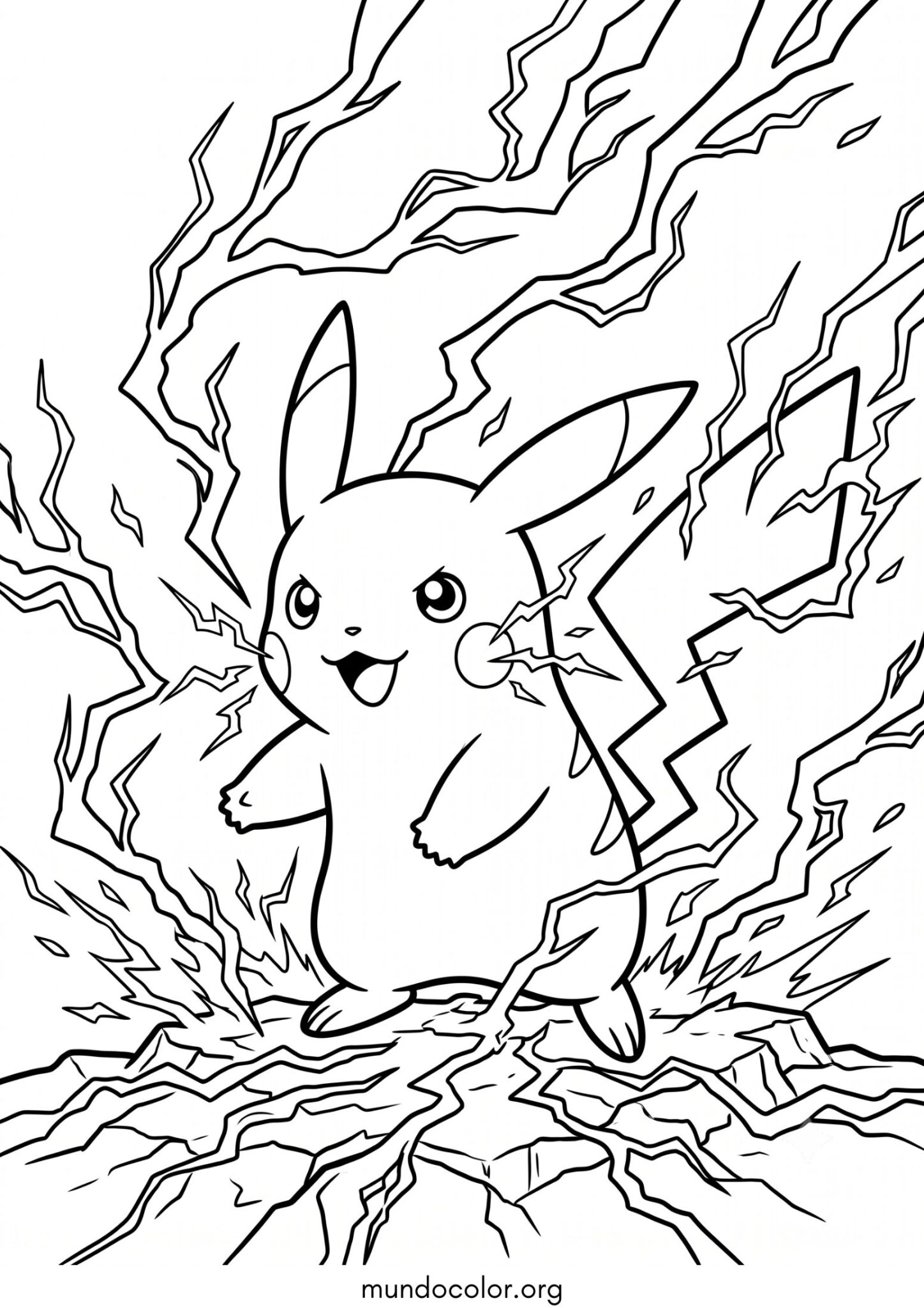 Dibujo de El Pokémon Pikachu lanzando rayos para imprimir Dibujo de El Pokémon Pikachu lanzando rayos para colorear