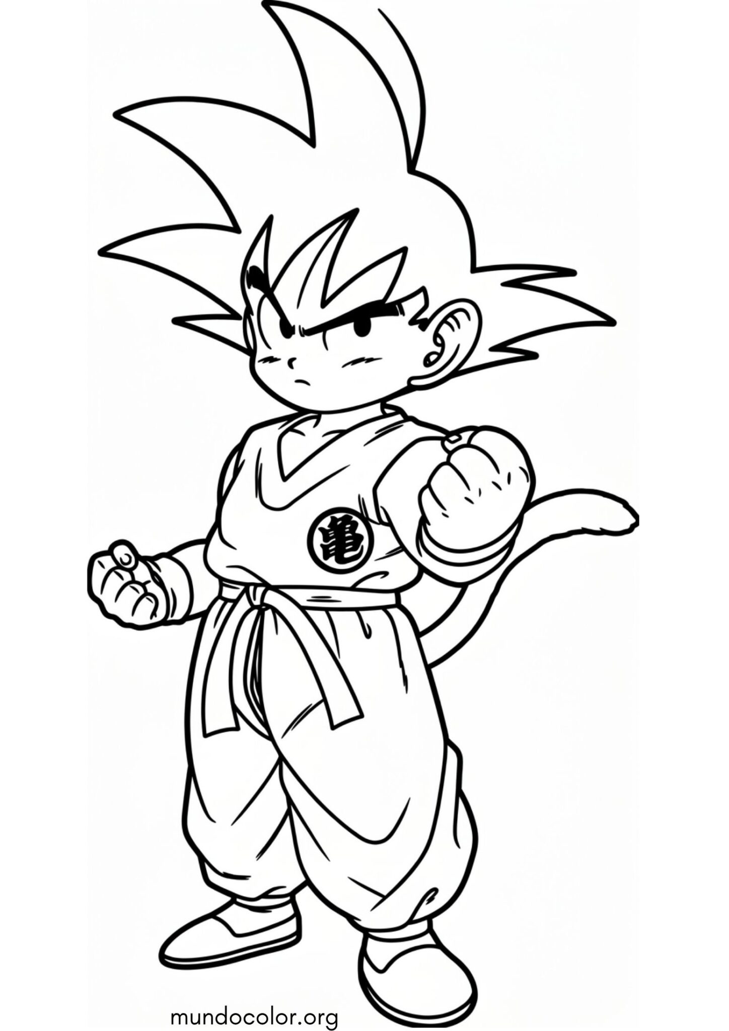 Dibujo de El joven Goku con cola (Dragon Ball) para colorear
