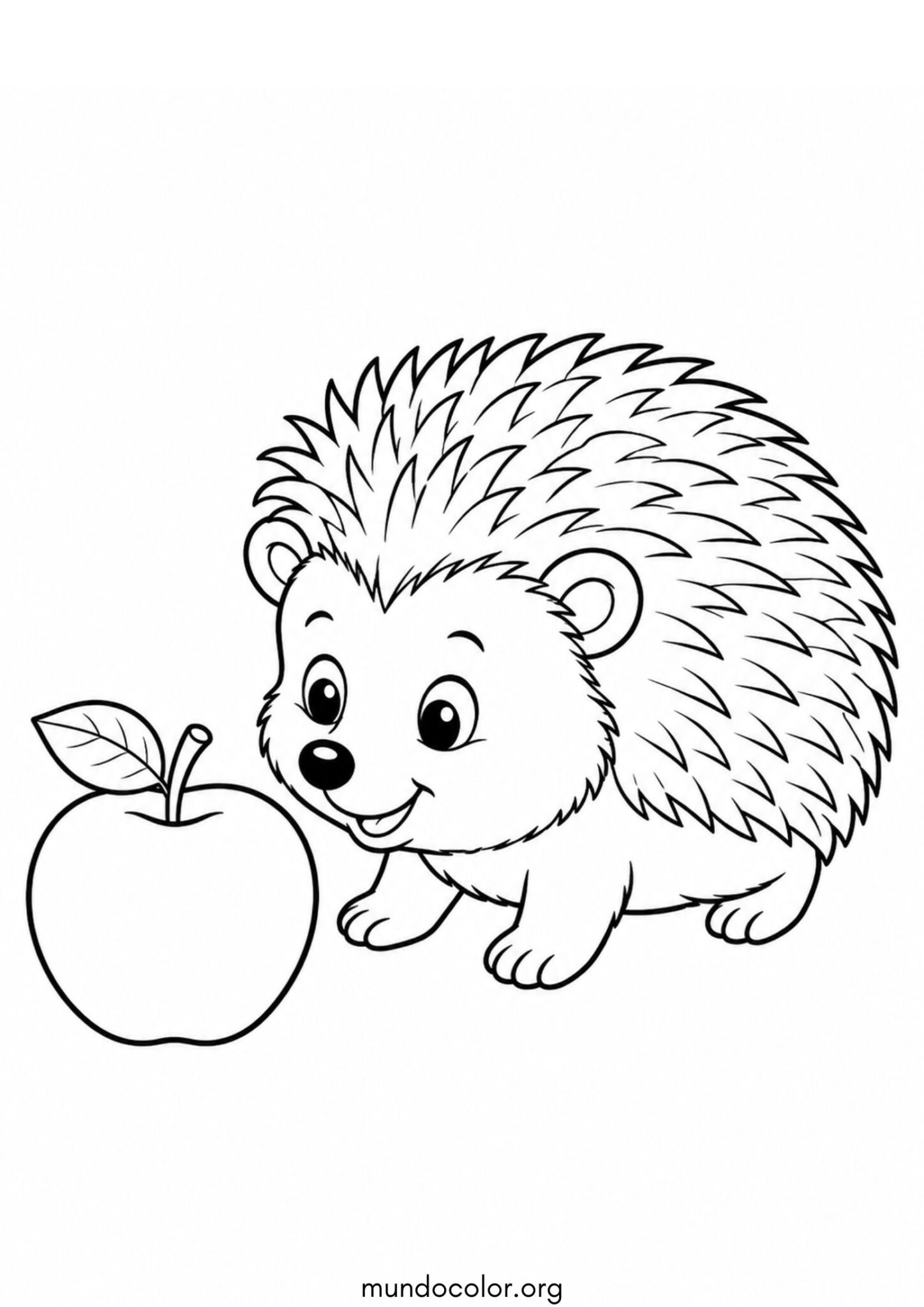 Dibujo de Erizo junto a una manzana para colorear