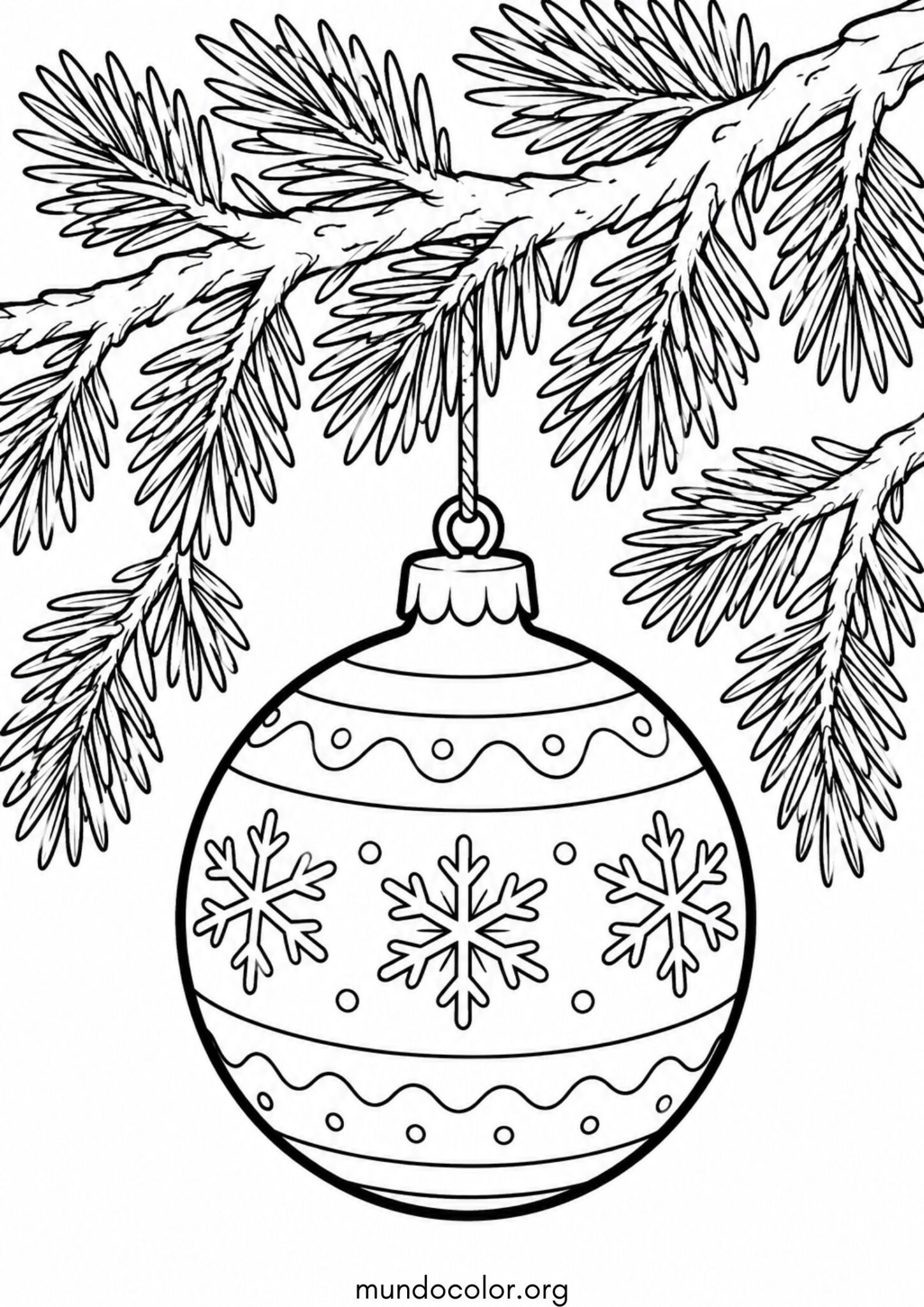 Dibujo de Esfera navideña colgada en el árbol para colorear
