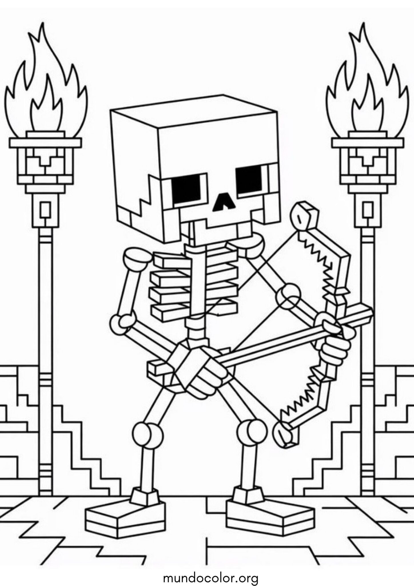 Dibujo de Esqueleto con arco de Minecraft para colorear