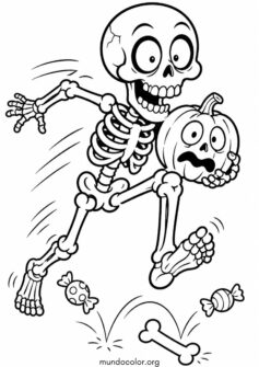 Esqueleto con calabaza de Halloween