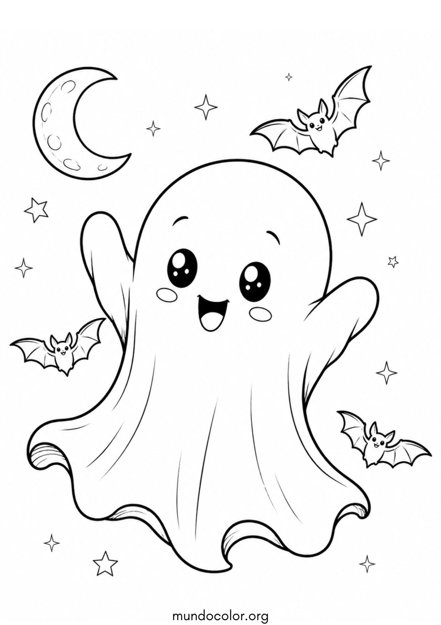 Dibujo de Fantasma kawaii de Halloween para colorear
