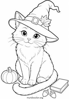 Gato en sombrero de bruja de Halloween