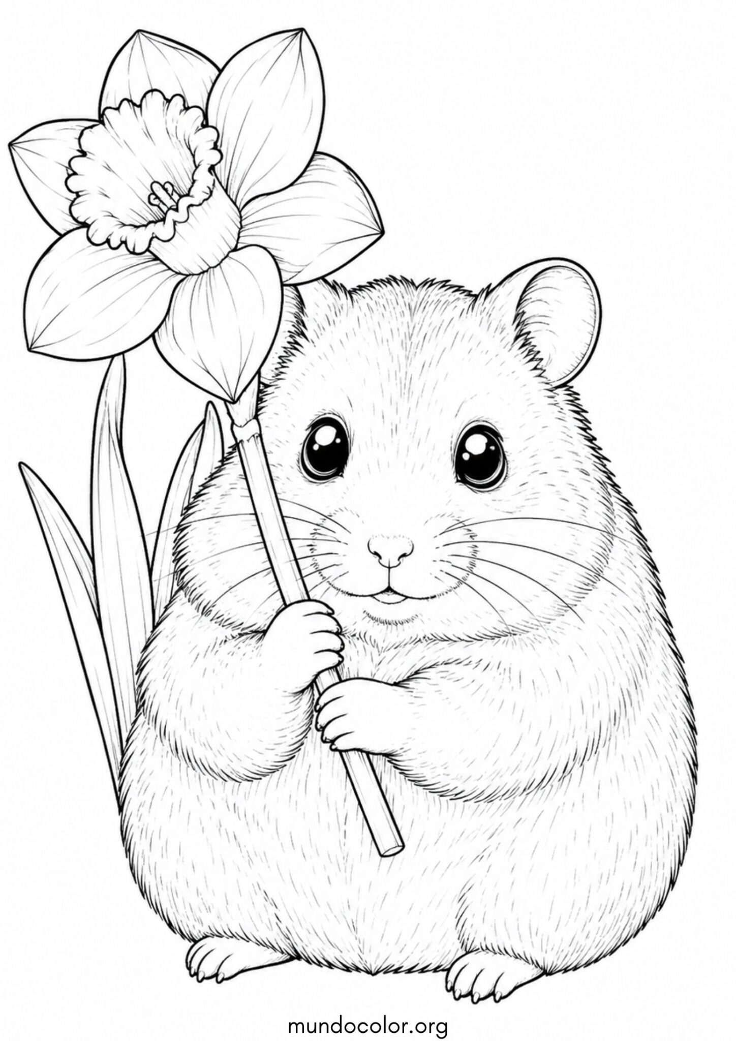 Dibujo de Hámster con un narciso para colorear