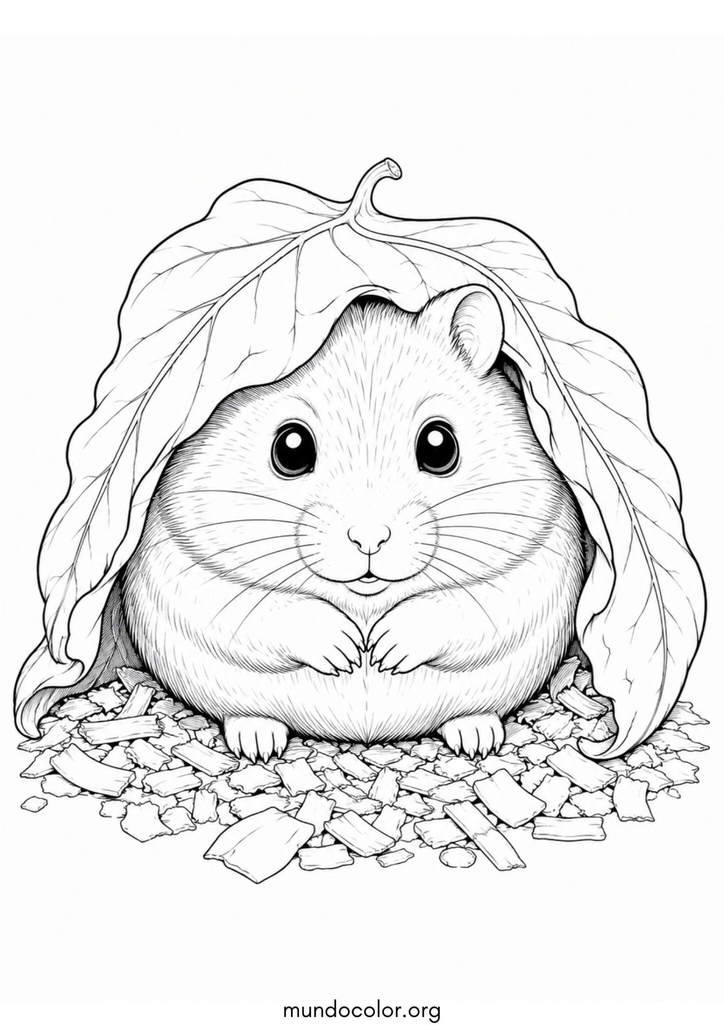Dibujo de Hámster escondido debajo de una hoja para colorear