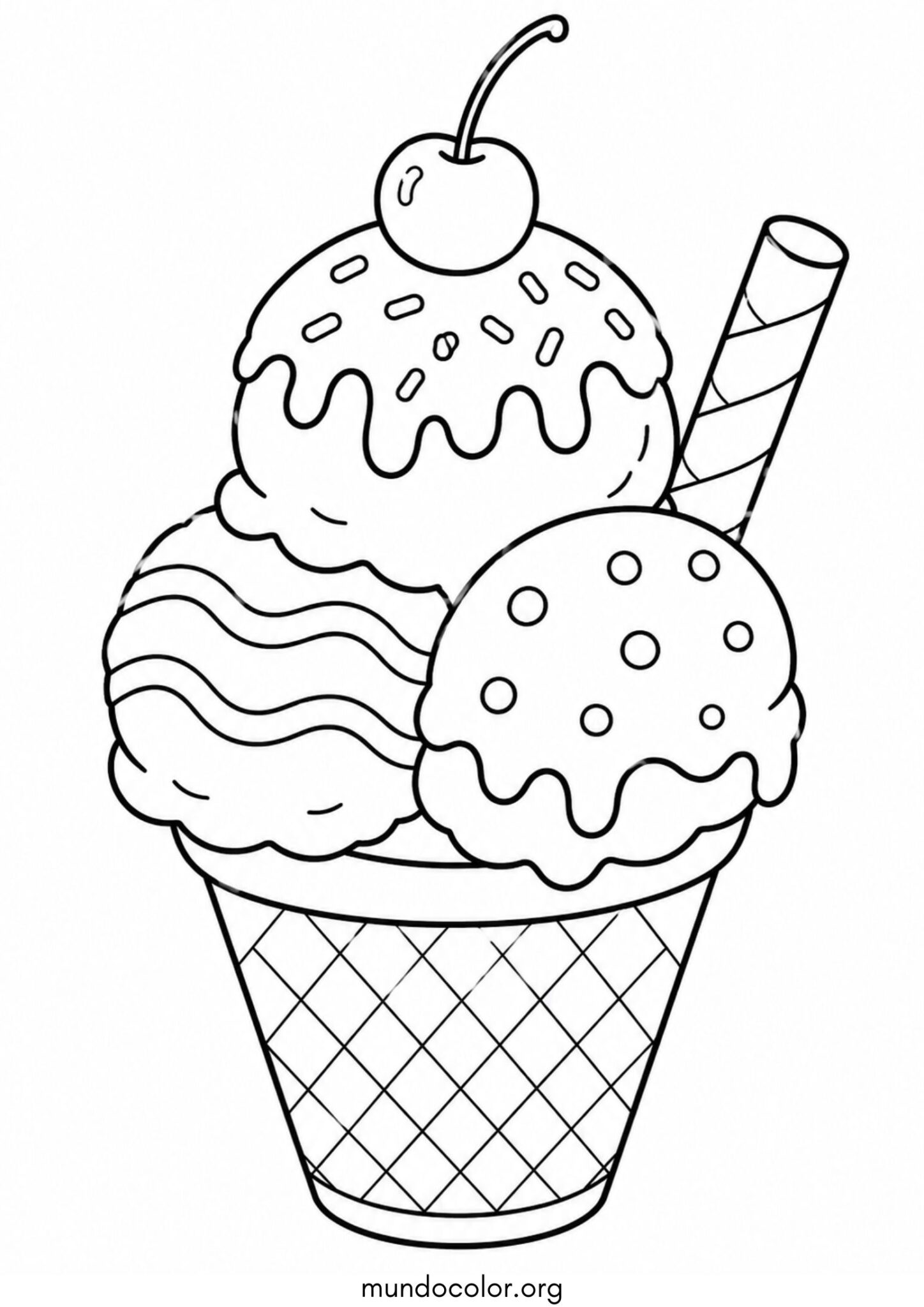 Dibujo de Helado con una cereza para colorear