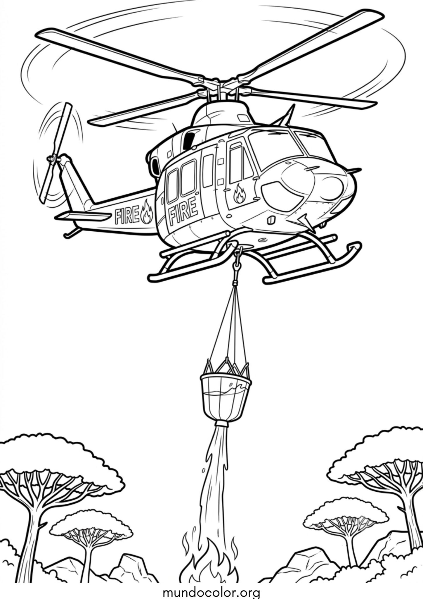Dibujo de Helicóptero de bomberos para colorear