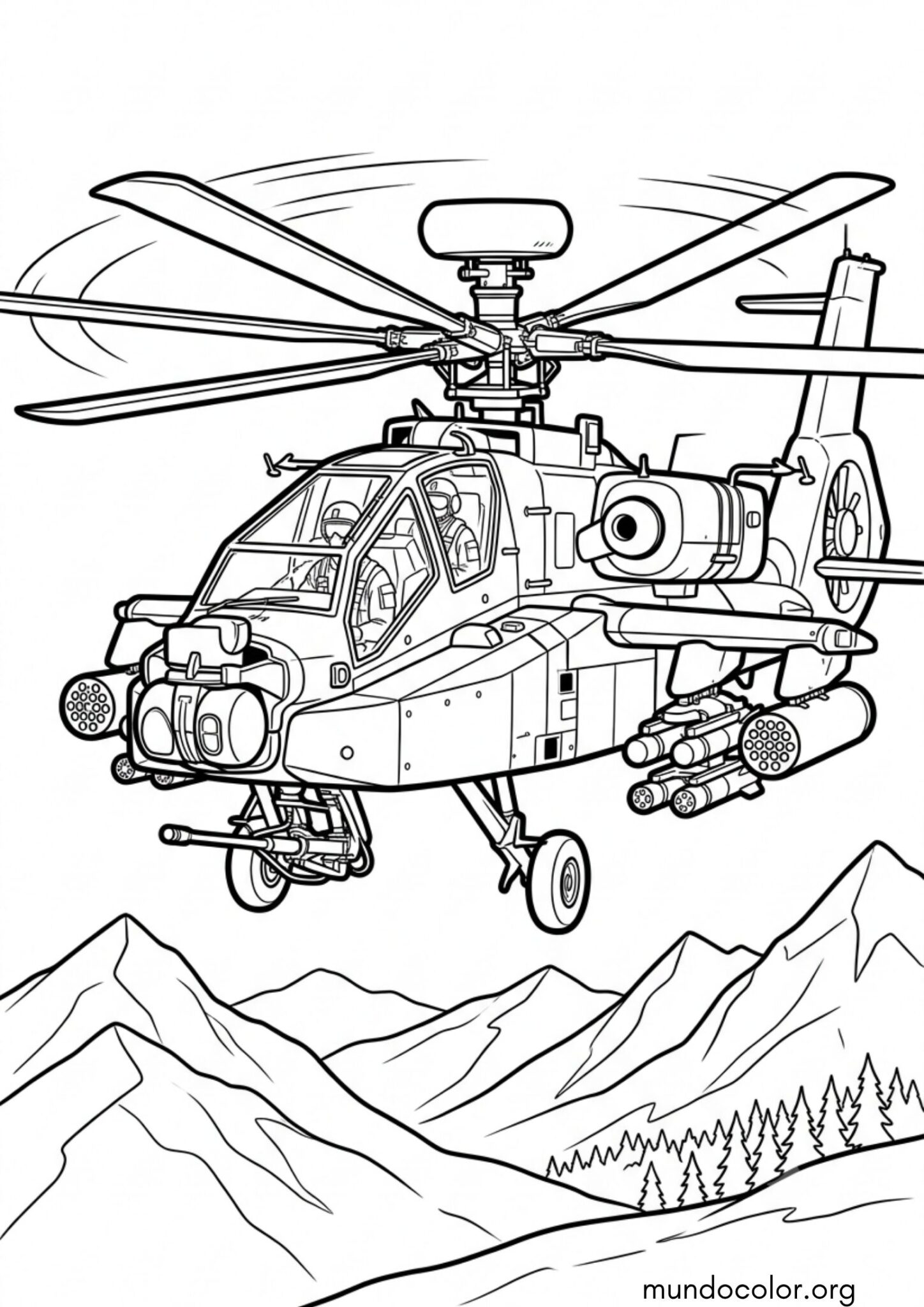 Dibujo de Helicóptero de combate en misión para imprimir Dibujo de Helicóptero de combate en misión para colorear
