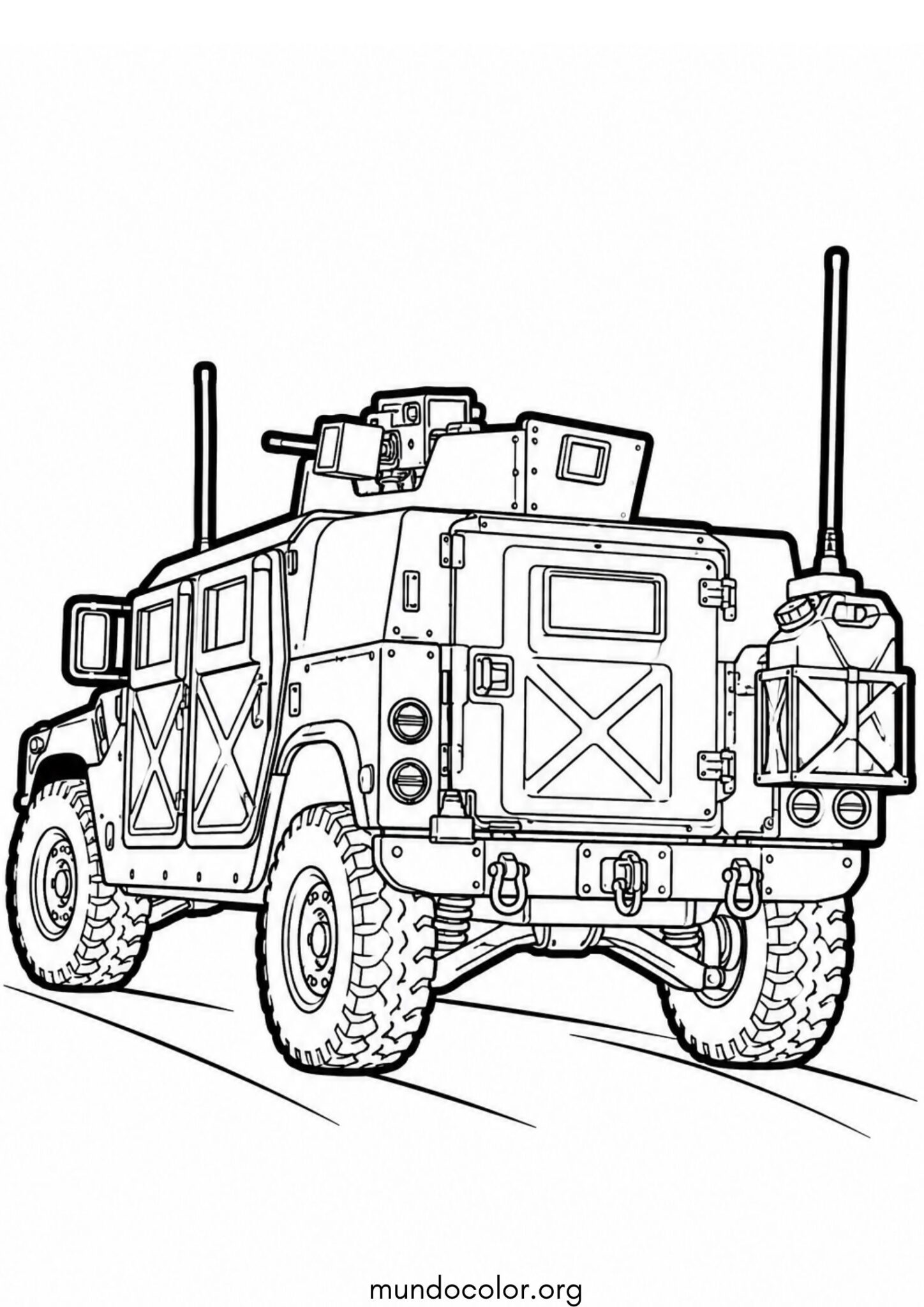 Dibujo de Vehículo militar de alta movilidad Humvee para colorear