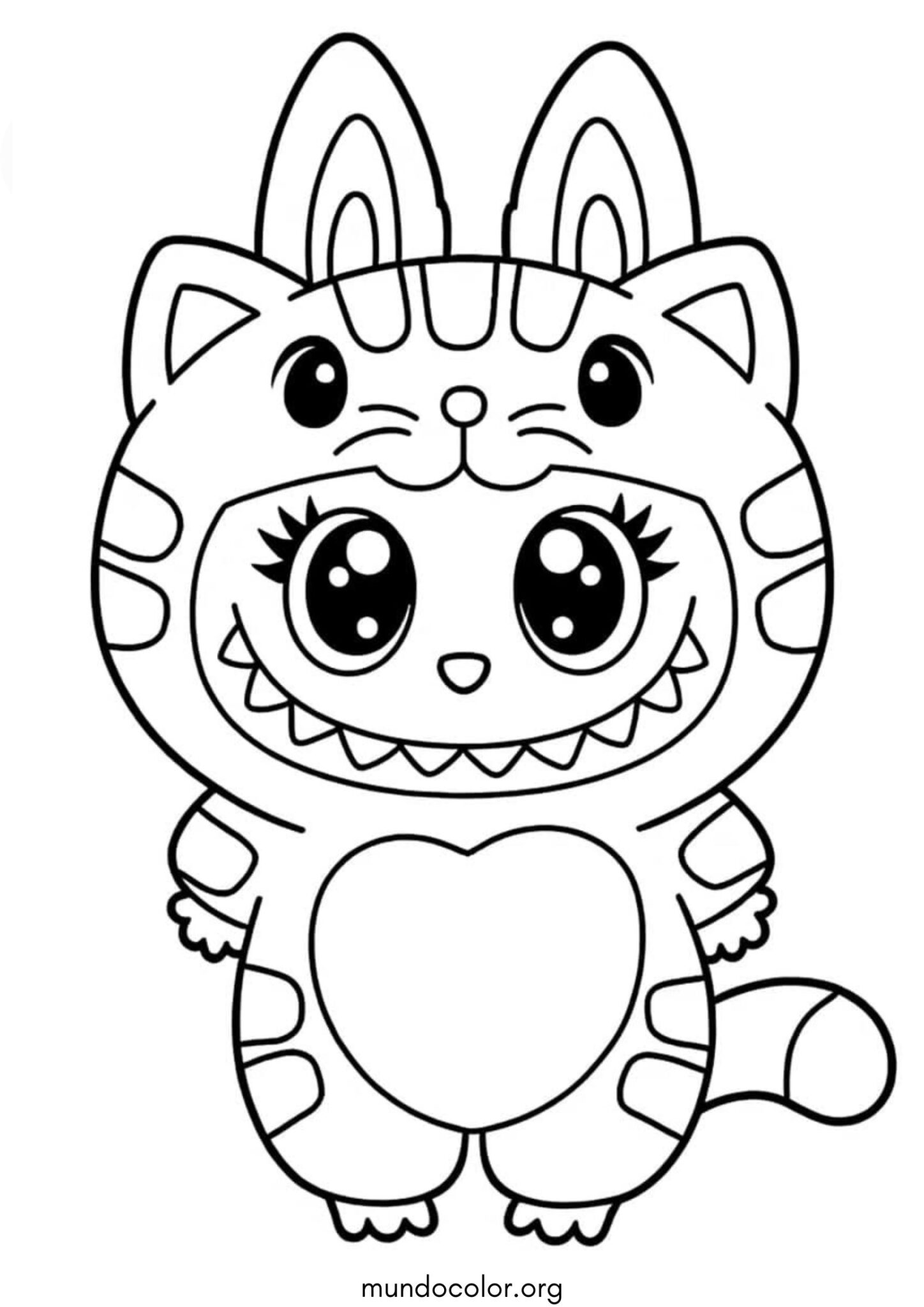 Dibujo de Labubu disfrazado de gatito para imprimir Dibujo de Labubu disfrazado de gatito para colorear