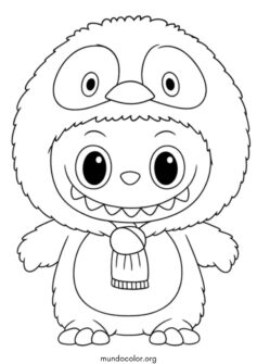 Labubu disfrazado de pingüino