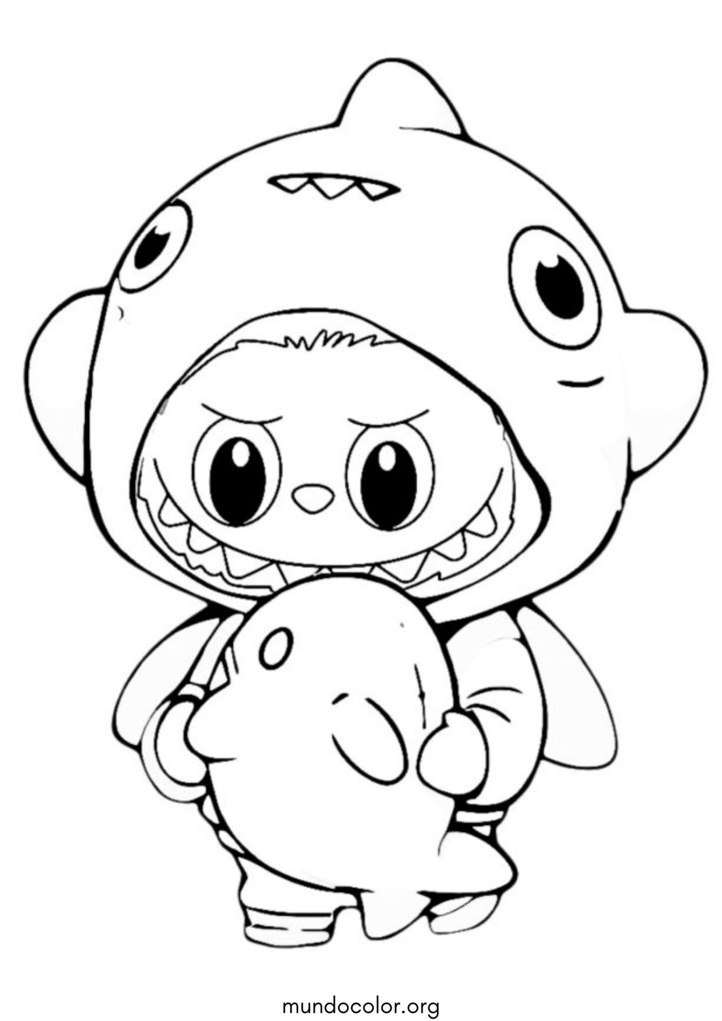 Dibujo de Labubu disfrazado de tiburón para colorear
