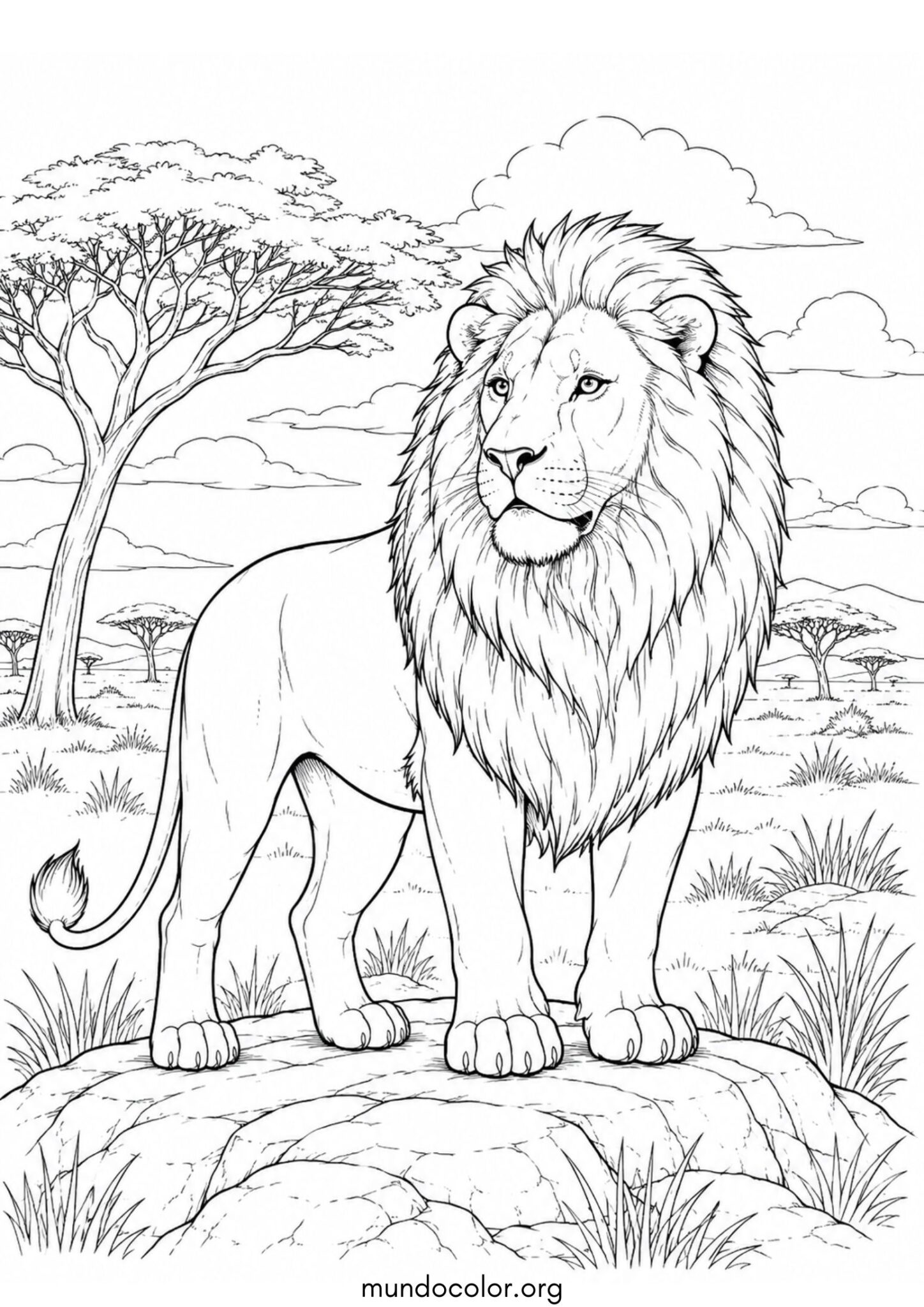 Dibujo de León en la sabana africana para colorear