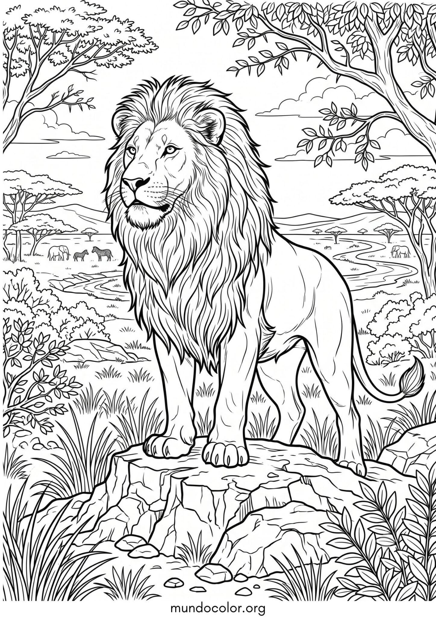 Dibujo de León en la sabana para colorear
