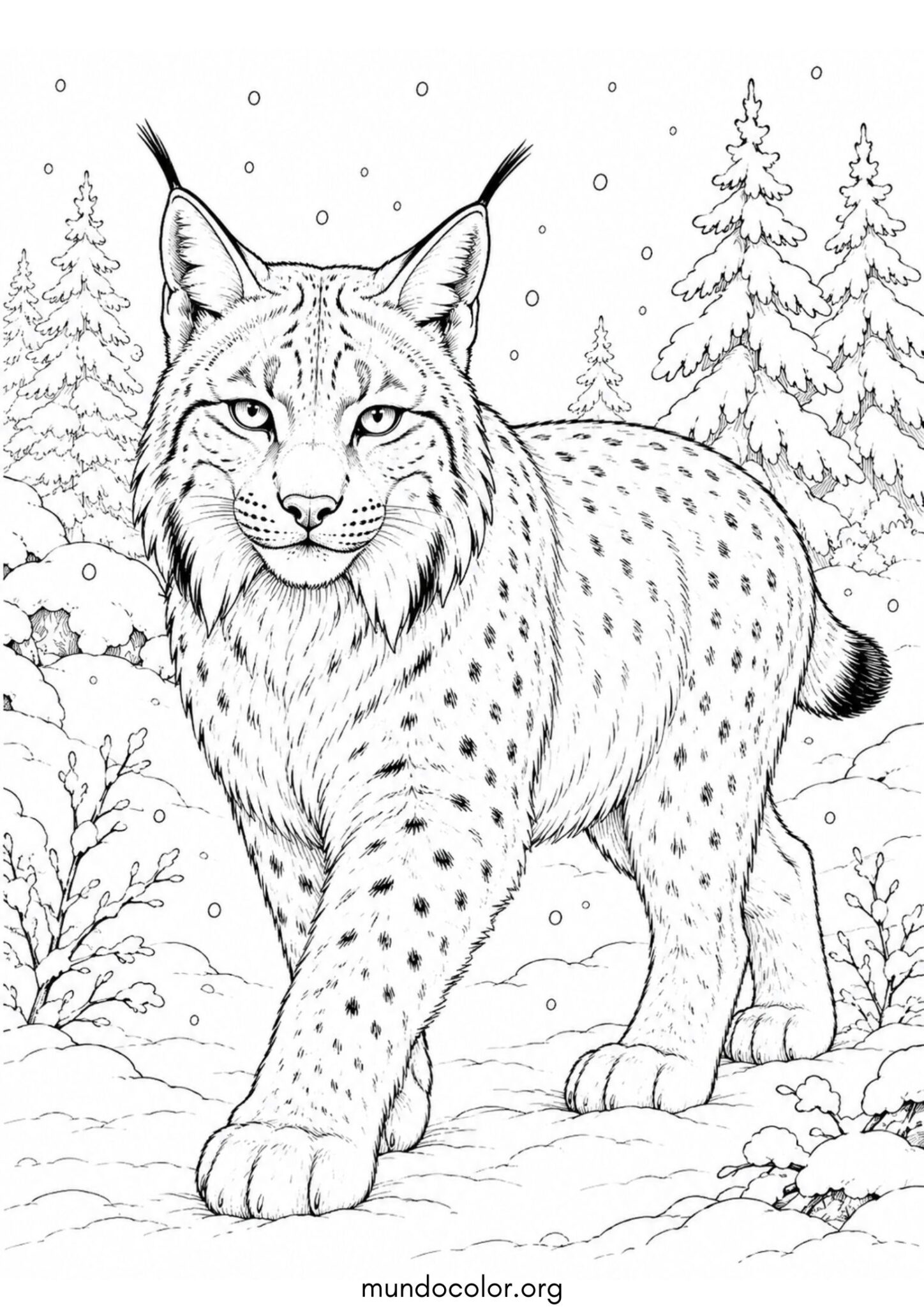 Dibujo de Lince en la nieve para imprimir Dibujo de Lince en la nieve para colorear