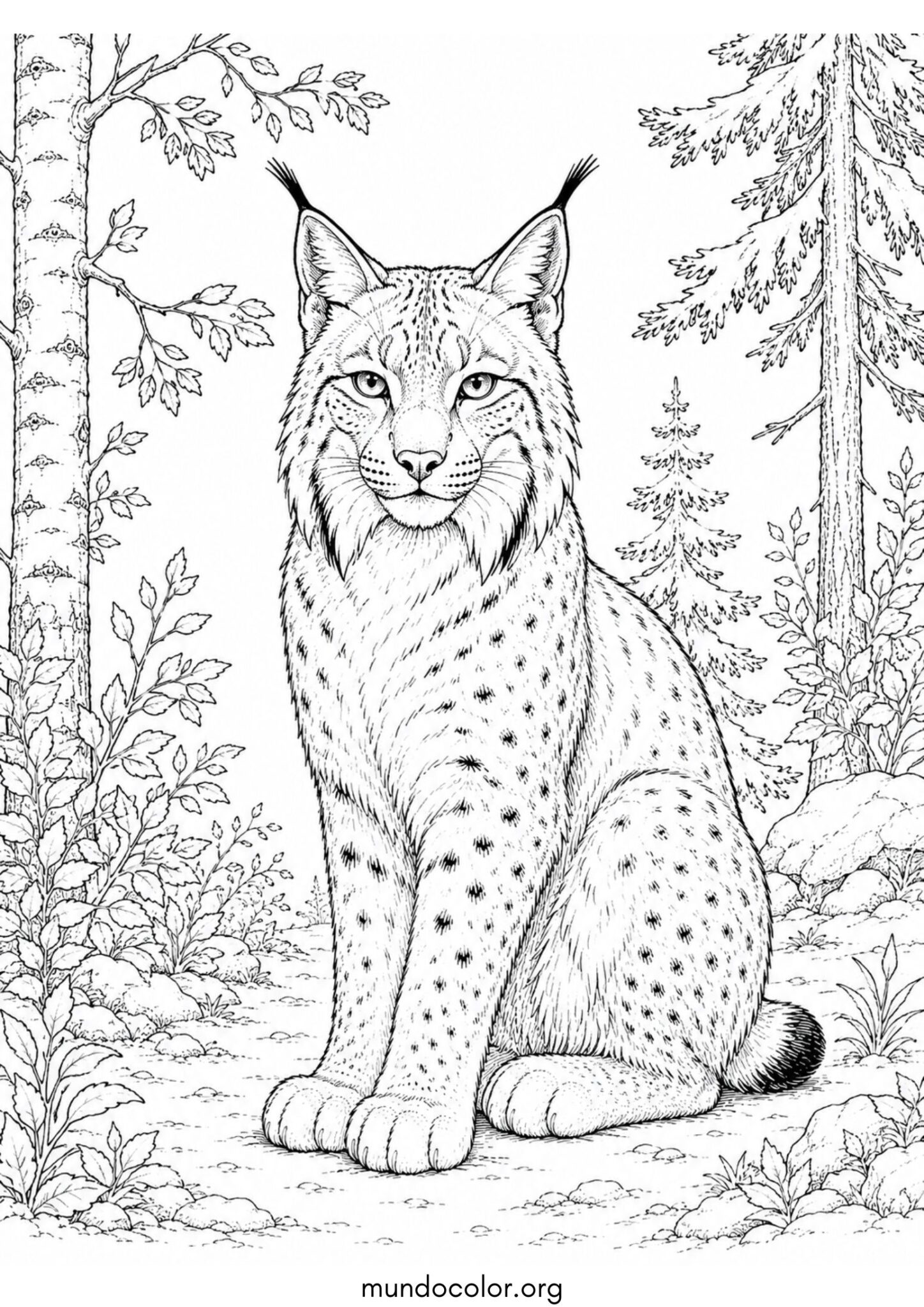 Dibujo de Lince en el bosque para imprimir Dibujo de Lince en el bosque para colorear