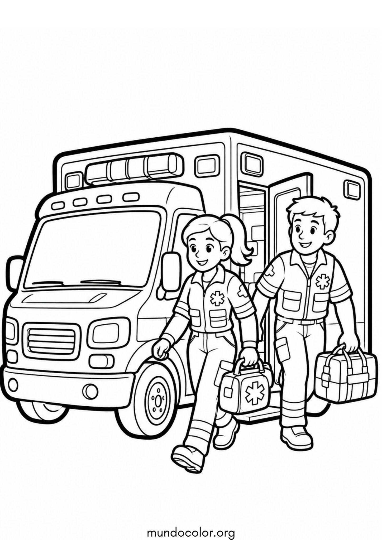 Dibujo de Médicos bajando de la ambulancia para imprimir Dibujo de Médicos bajando de la ambulancia para colorear