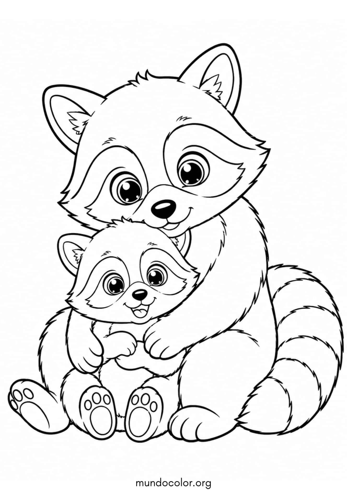 Dibujo de Mapache con su mamá para colorear