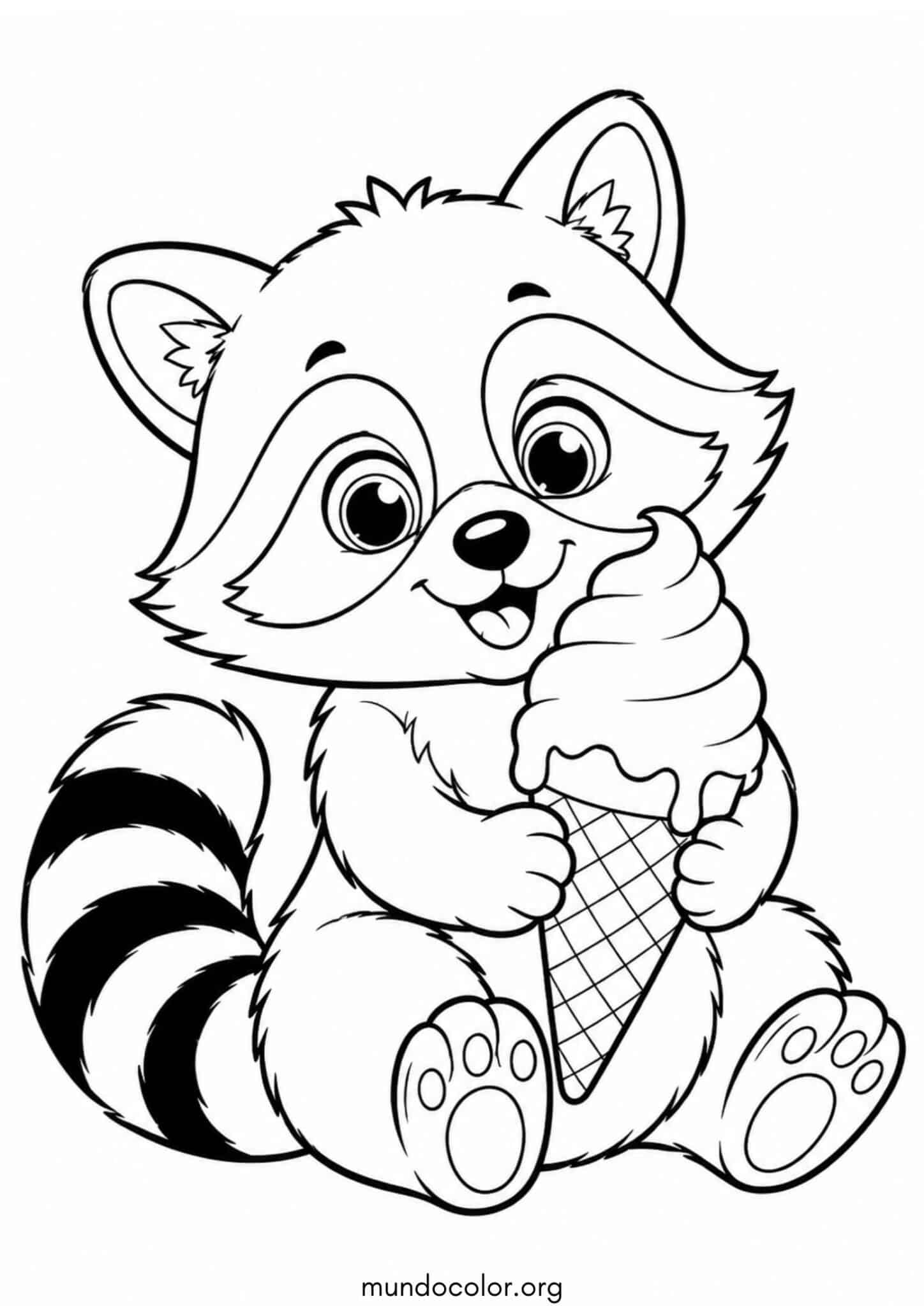 Dibujo de Mapache con un helado para colorear