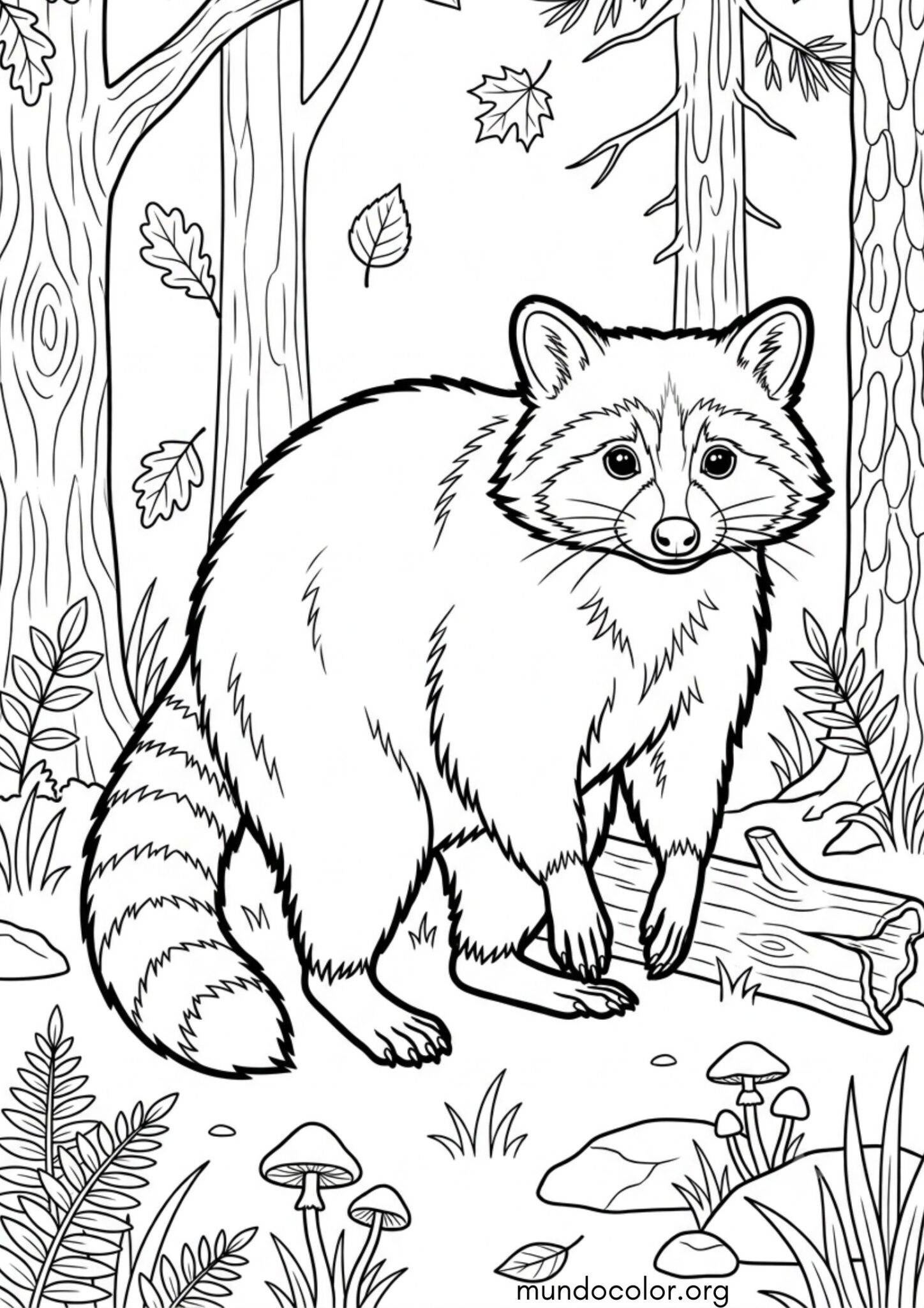 Dibujo de Mapache en el bosque para imprimir Dibujo de Mapache en el bosque para colorear