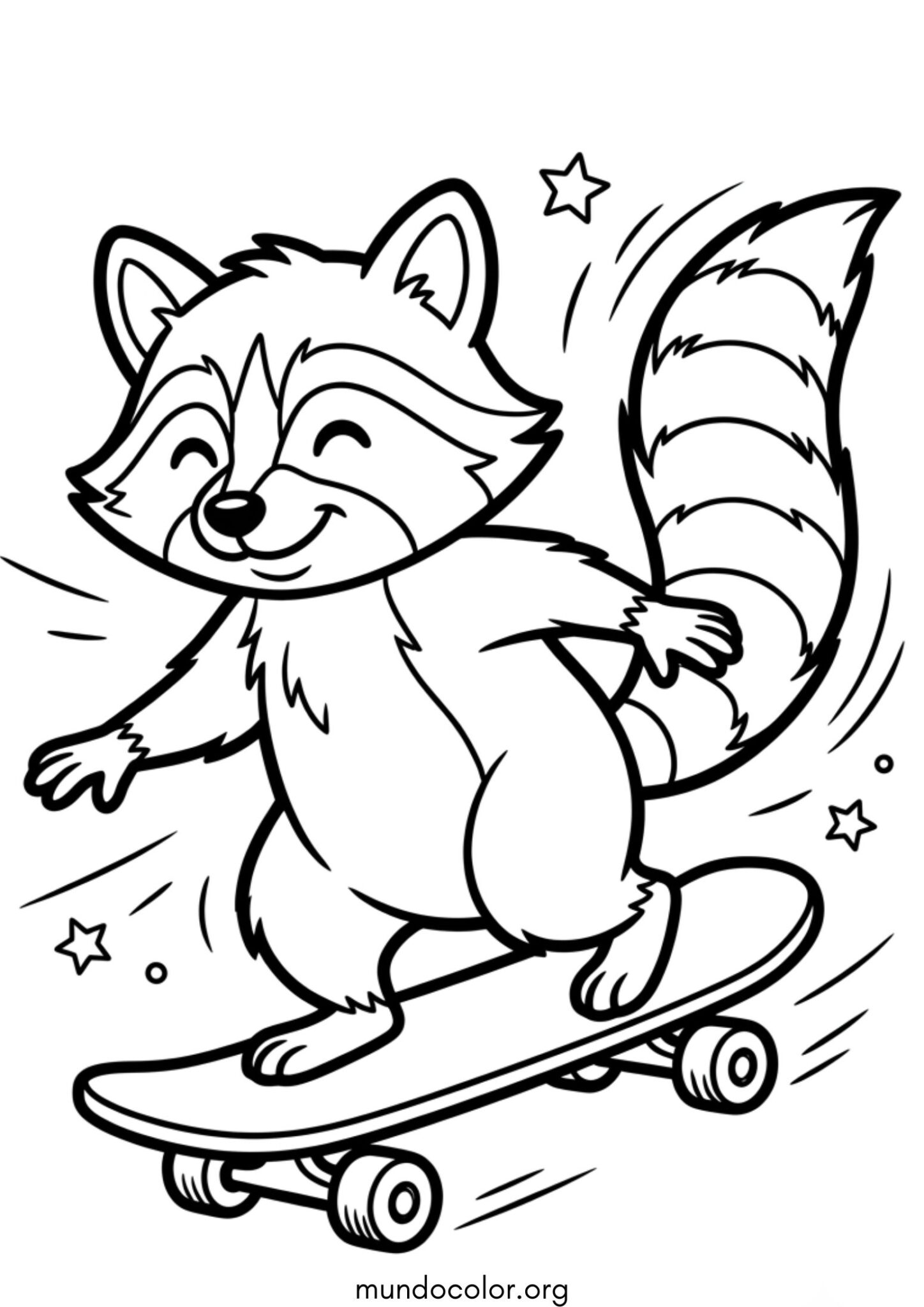 Dibujo de Mapache en patinete para colorear