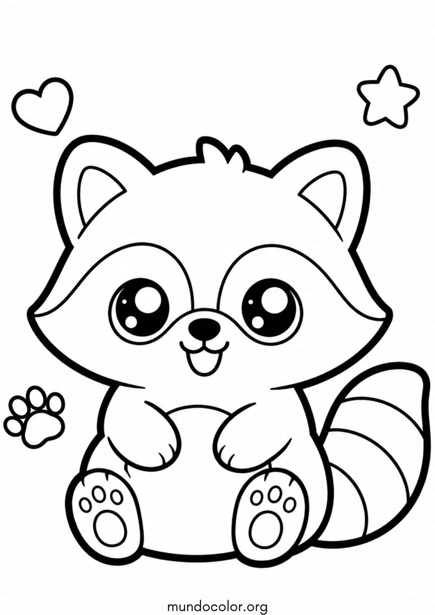 Dibujo de Mapache kawaii para colorear