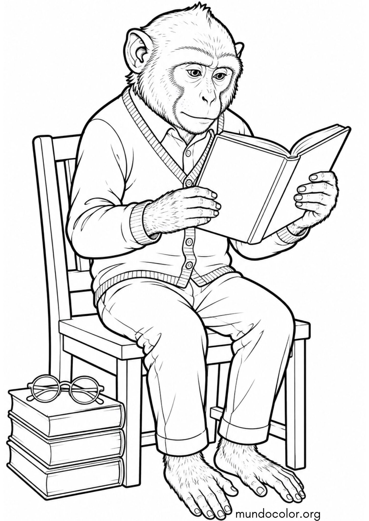 Dibujo de Mono leyendo un libro para colorear