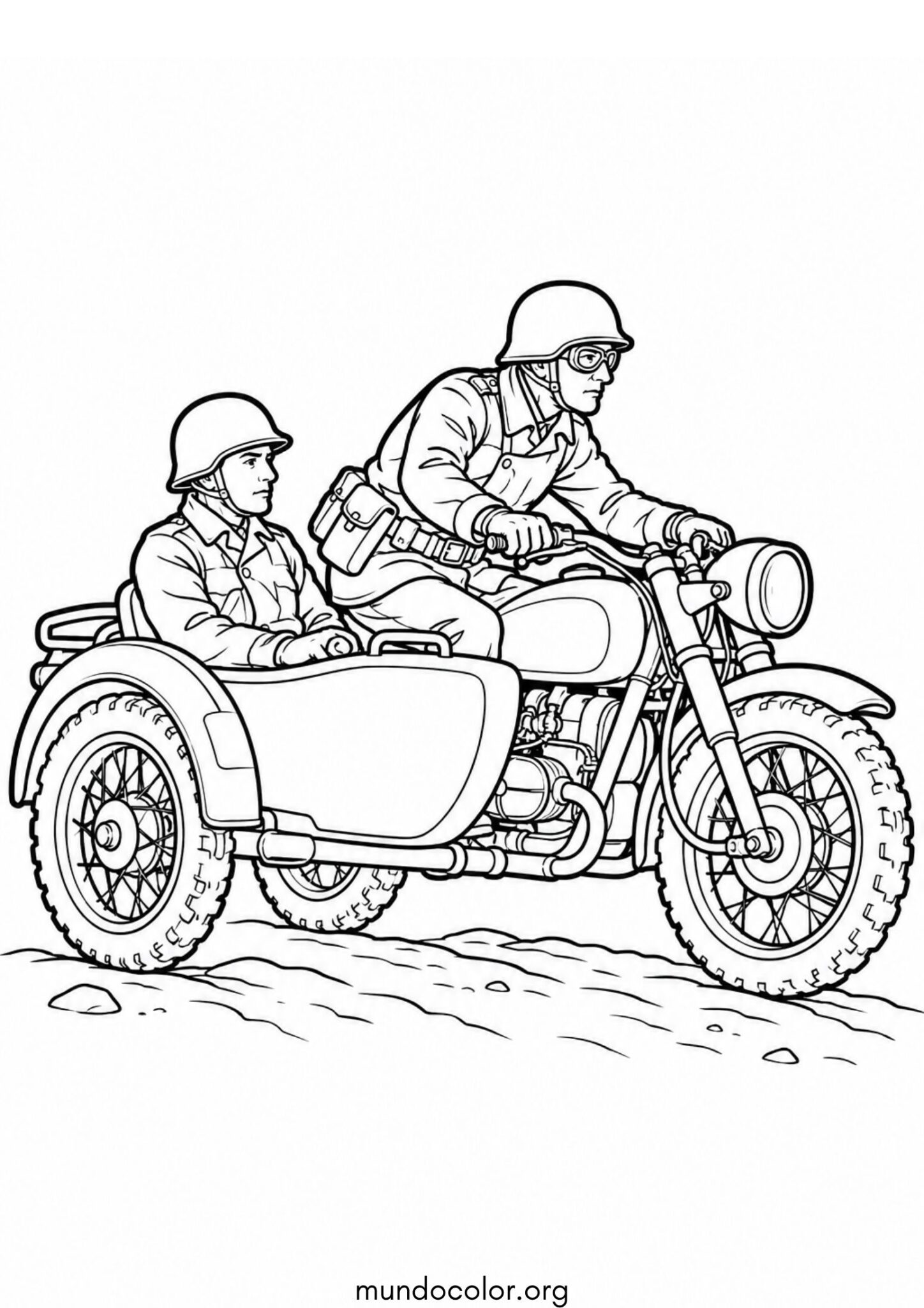Dibujo de Moto militar con sidecar para imprimir Dibujo de Moto militar con sidecar para colorear