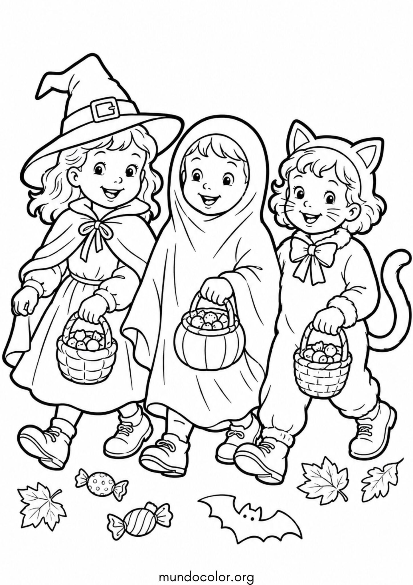 Dibujo de Niños disfrazados de Halloween para colorear