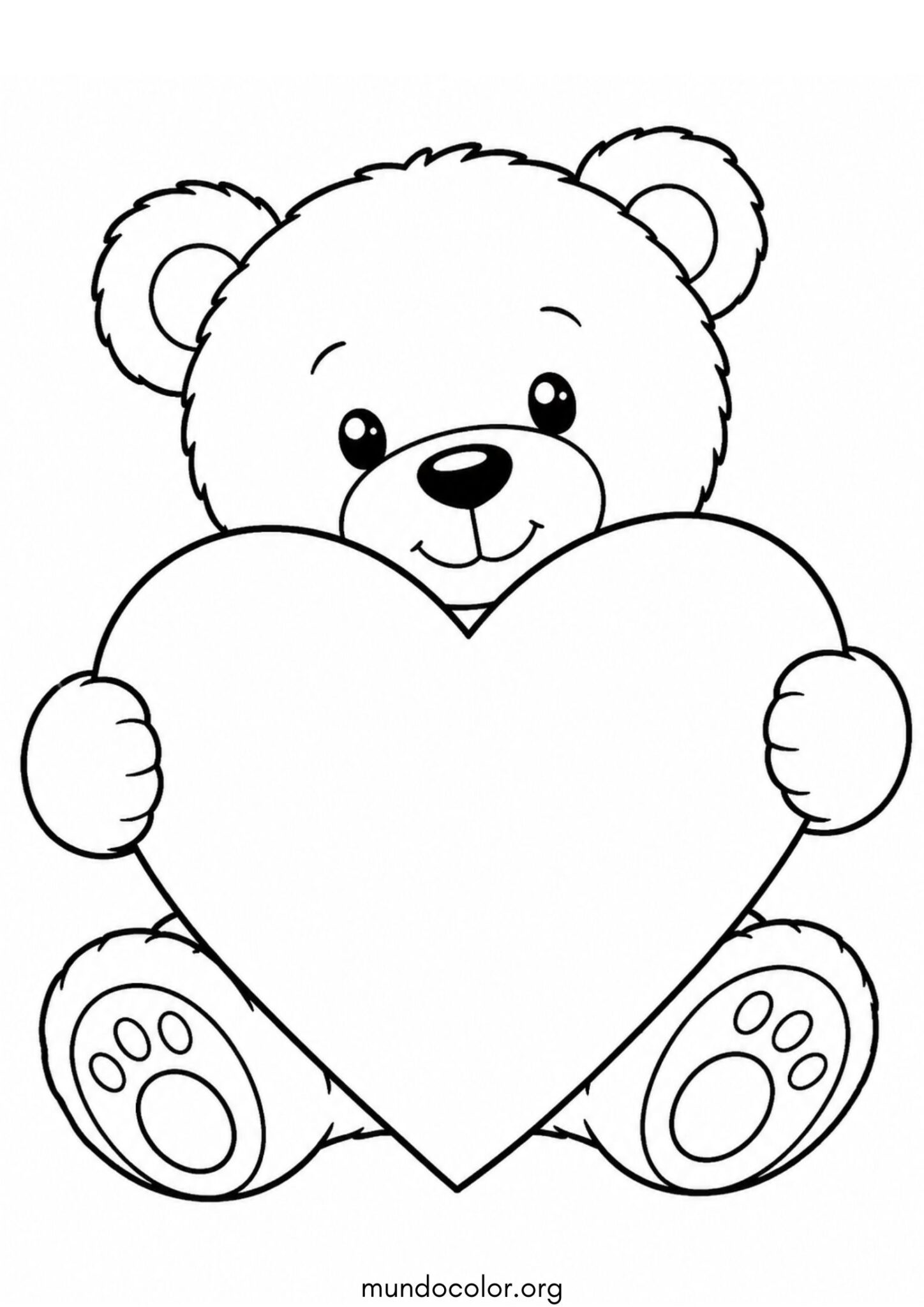 Dibujo de San Valentín – Oso de peluche con un corazón gigante para imprimir Dibujo de San Valentín – Oso de peluche con un corazón gigante para colorear