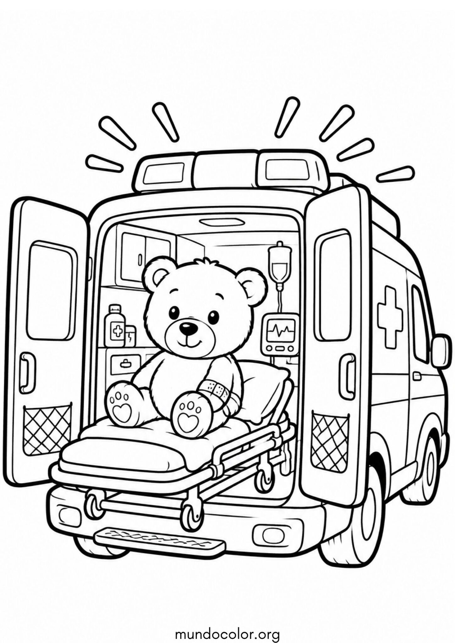 Dibujo de Oso de peluche en la ambulancia para imprimir Dibujo de Oso de peluche en la ambulancia para colorear