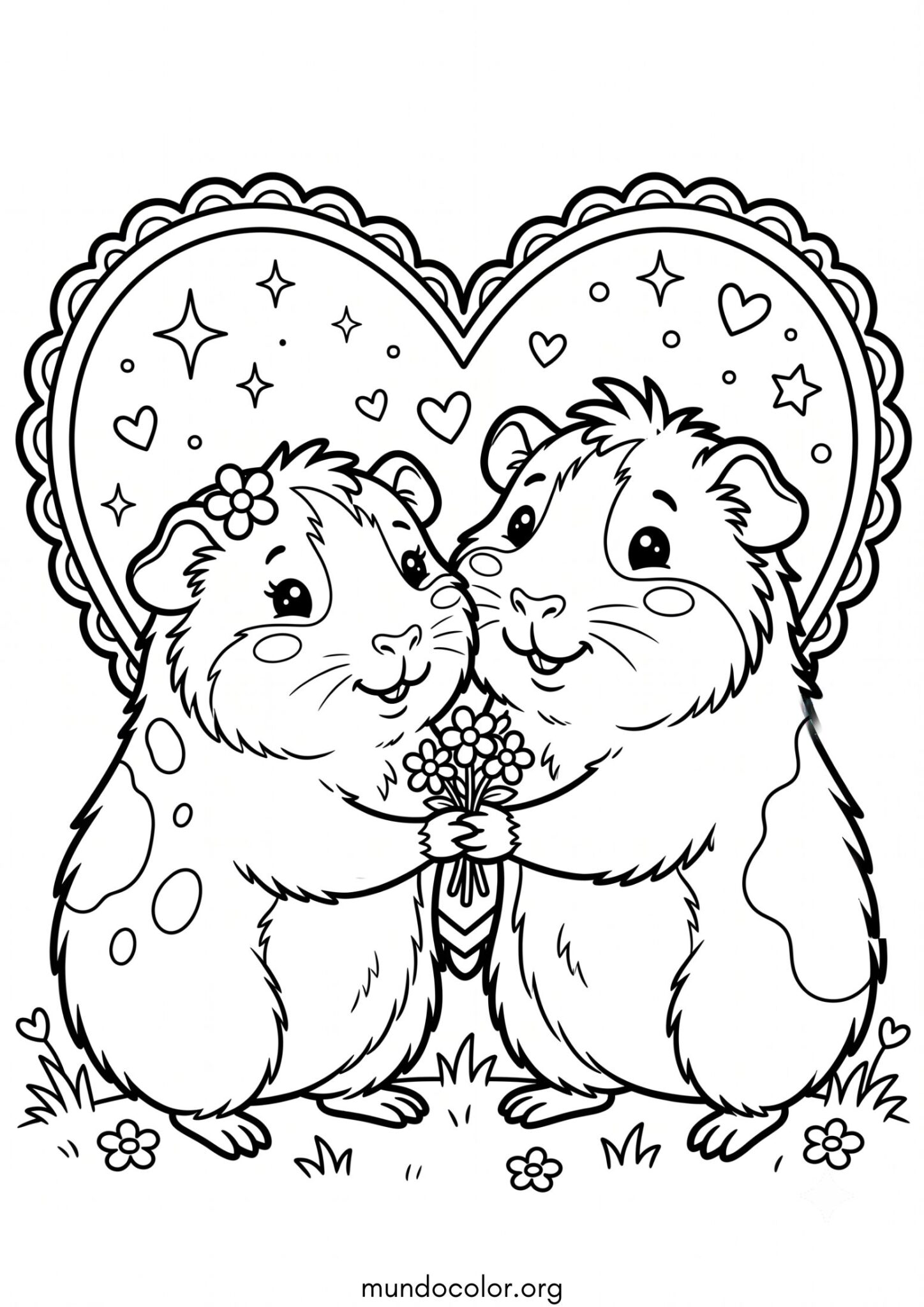 Dibujo de Pareja de conejillos de indias enamorados para colorear