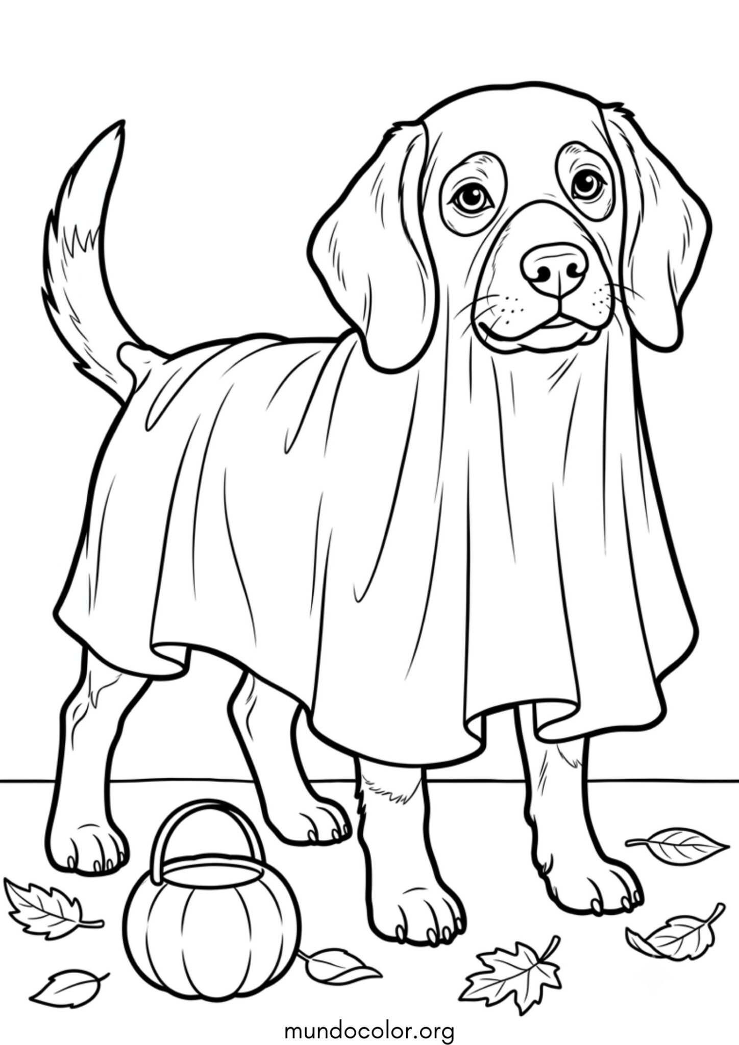 Dibujo de Perro disfrazado de fantasma de Halloween para colorear