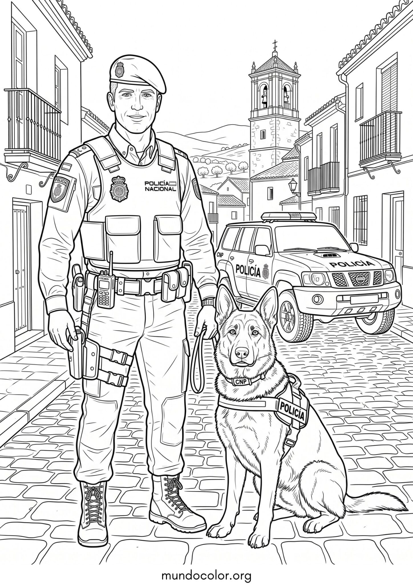 Dibujo de Perro policía y oficial de policía para imprimir Dibujo de Perro policía y oficial de policía para colorear