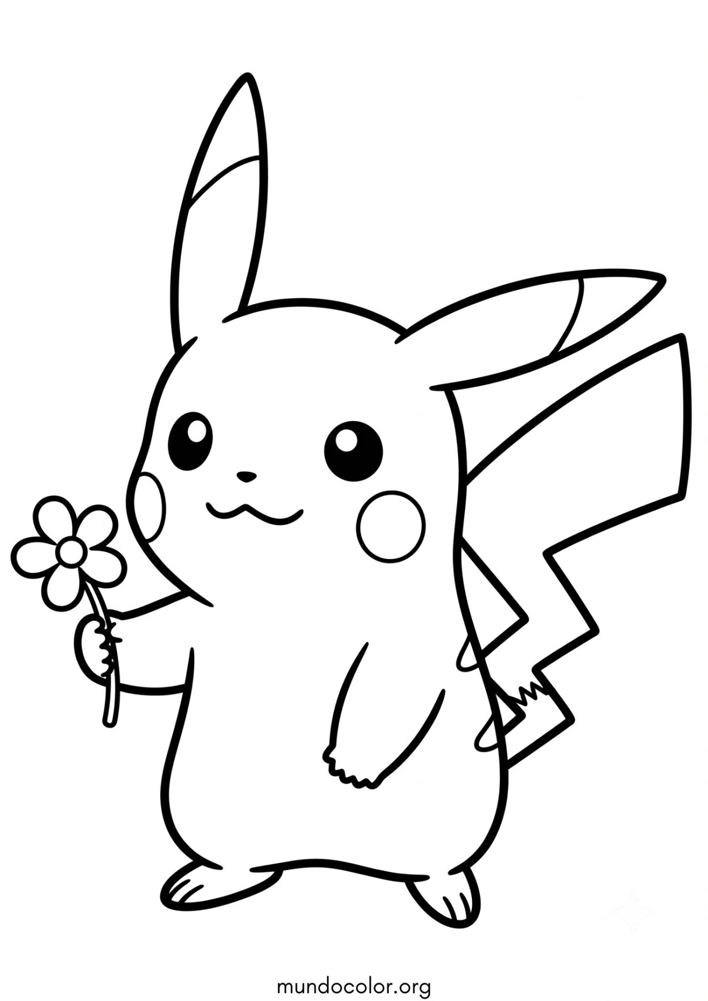 Dibujo de Pikachu con una flor para imprimir Dibujo de Pikachu con una flor para colorear